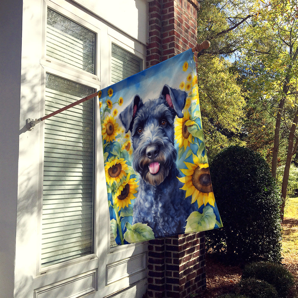 Kerry Blue Terrier in Sunflowers House Flag