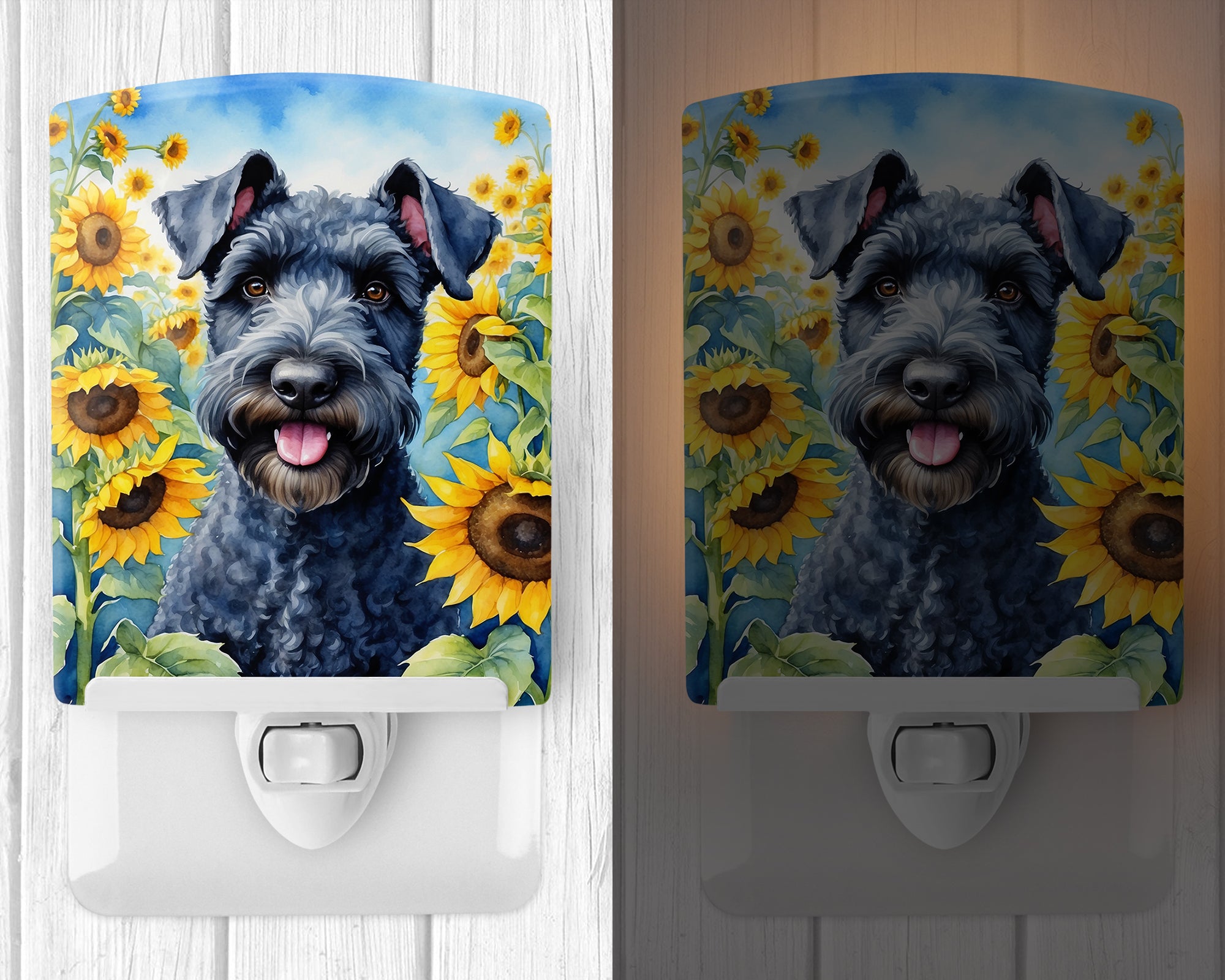 Kerry Blue Terrier in Sunflowers Ceramic Night Light