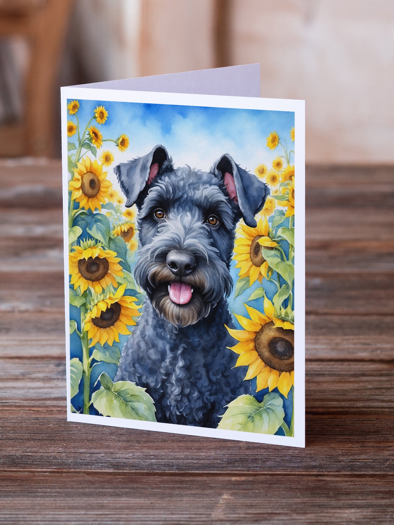 Buy this Kerry Blue Terrier in Sunflowers Greeting Cards Pack of 8