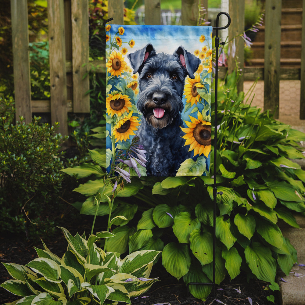 Kerry Blue Terrier in Sunflowers Garden Flag