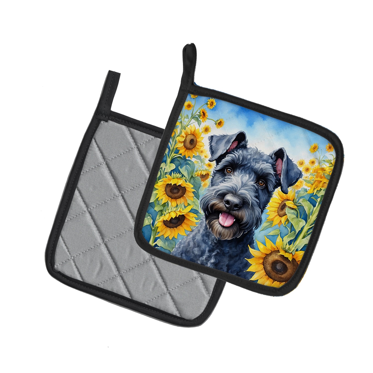 Kerry Blue Terrier in Sunflowers Pair of Pot Holders