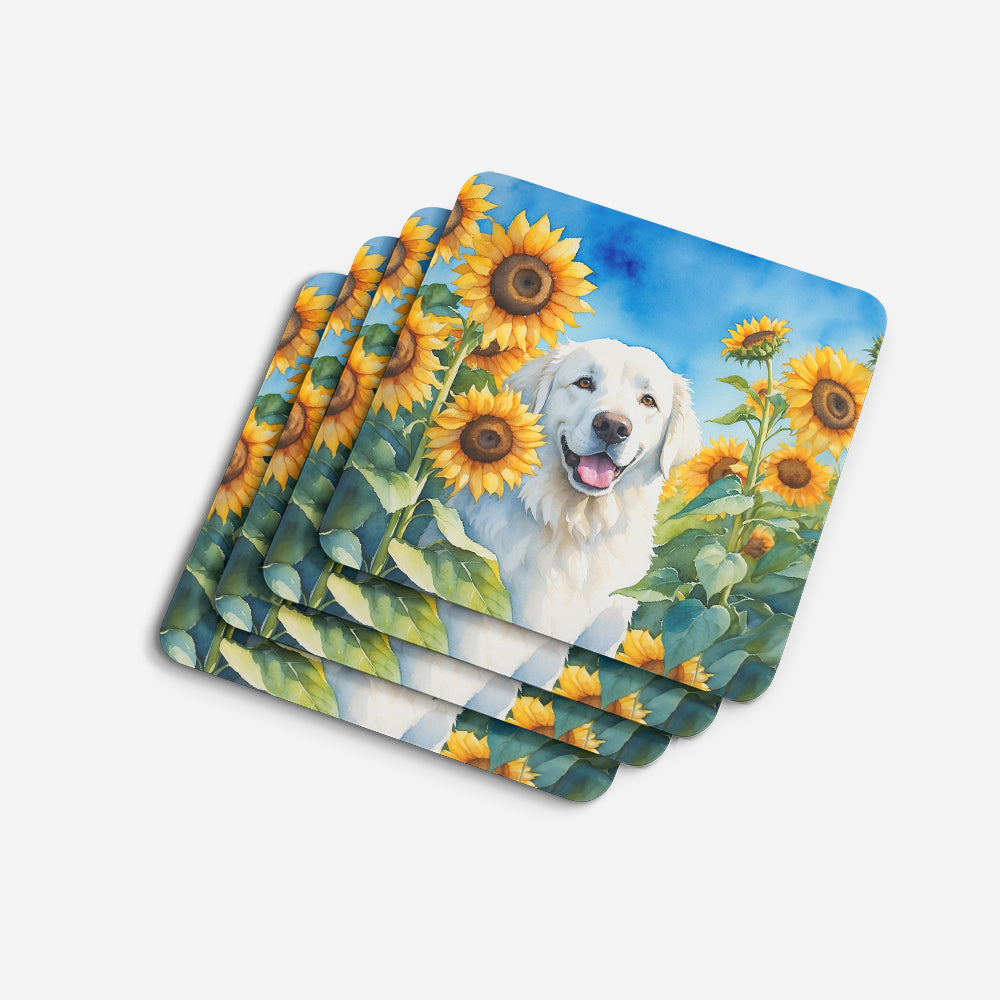 Kuvasz in Sunflowers Foam Coasters