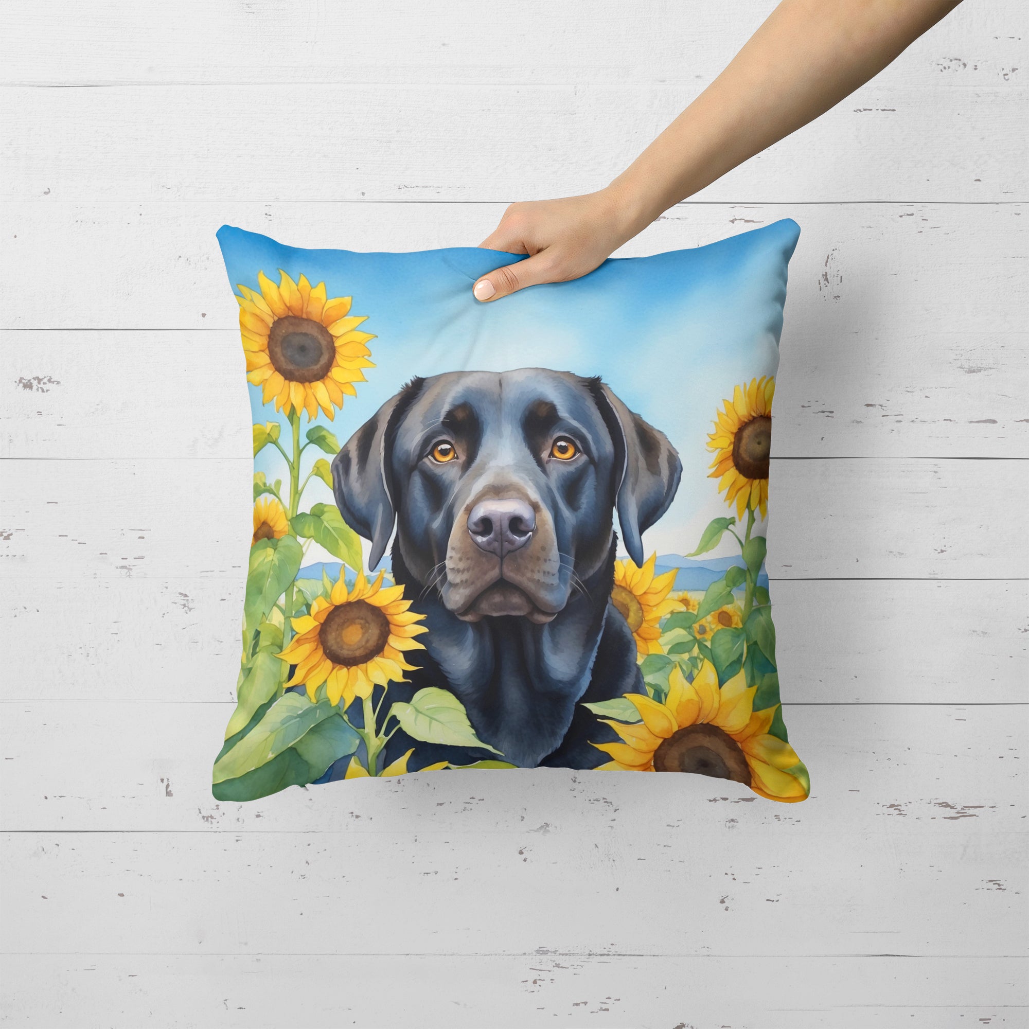 Buy this Labrador Retriever in Sunflowers Throw Pillow