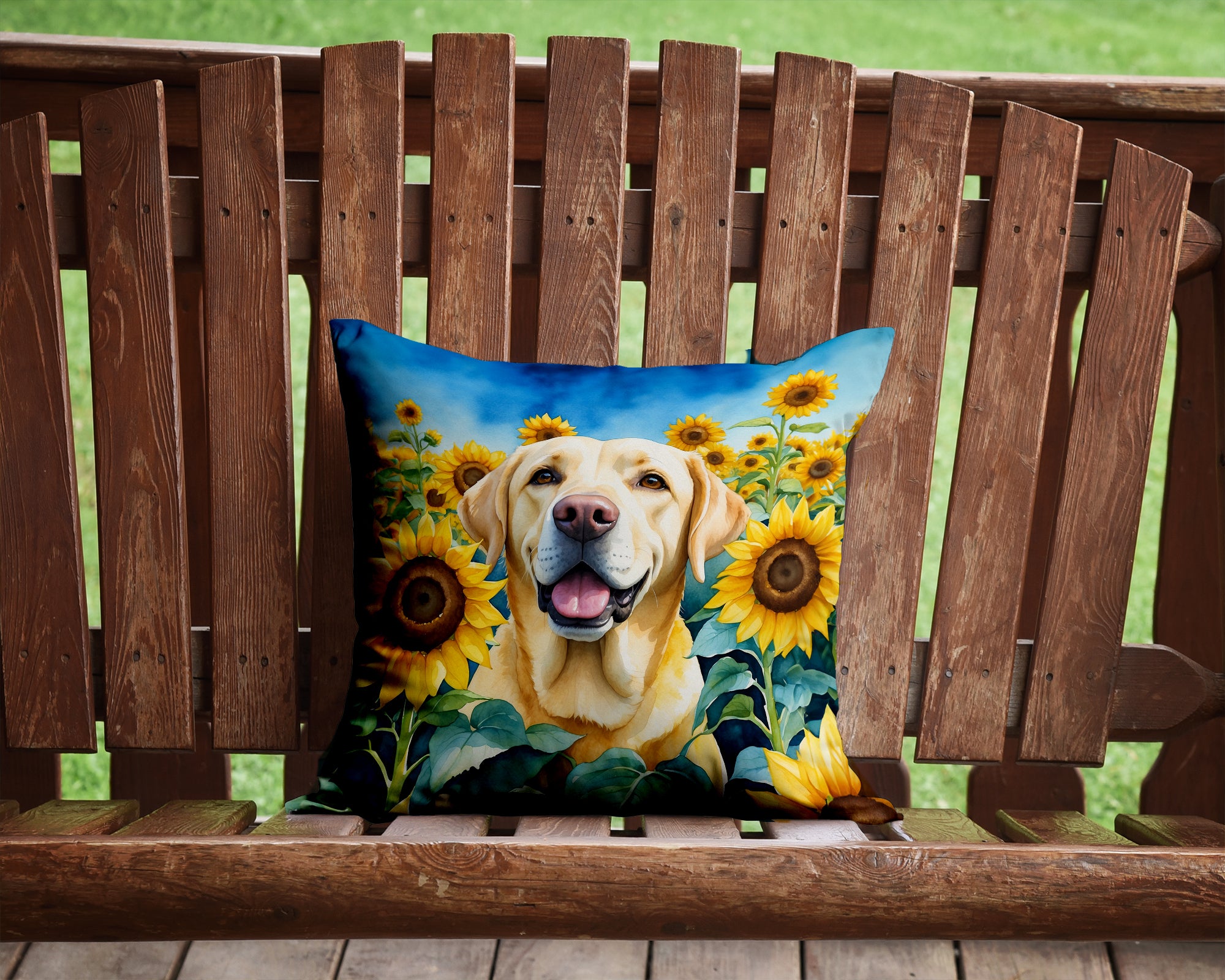 Buy this Labrador Retriever in Sunflowers Throw Pillow