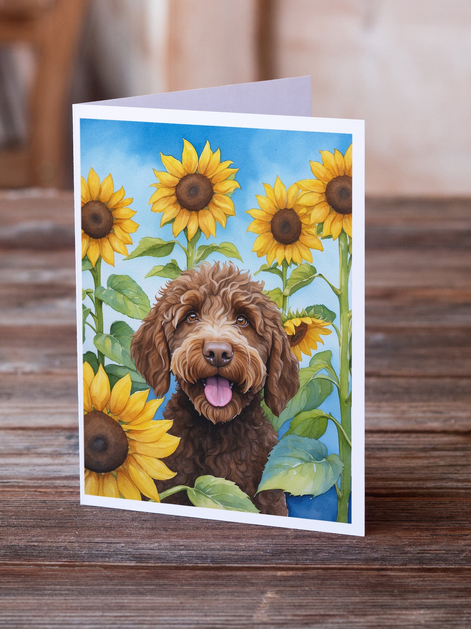 Labradoodle in Sunflowers Greeting Cards Pack of 8