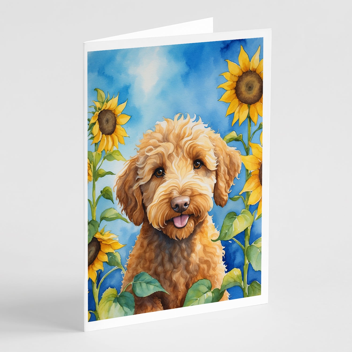 Buy this Labradoodle in Sunflowers Greeting Cards Pack of 8