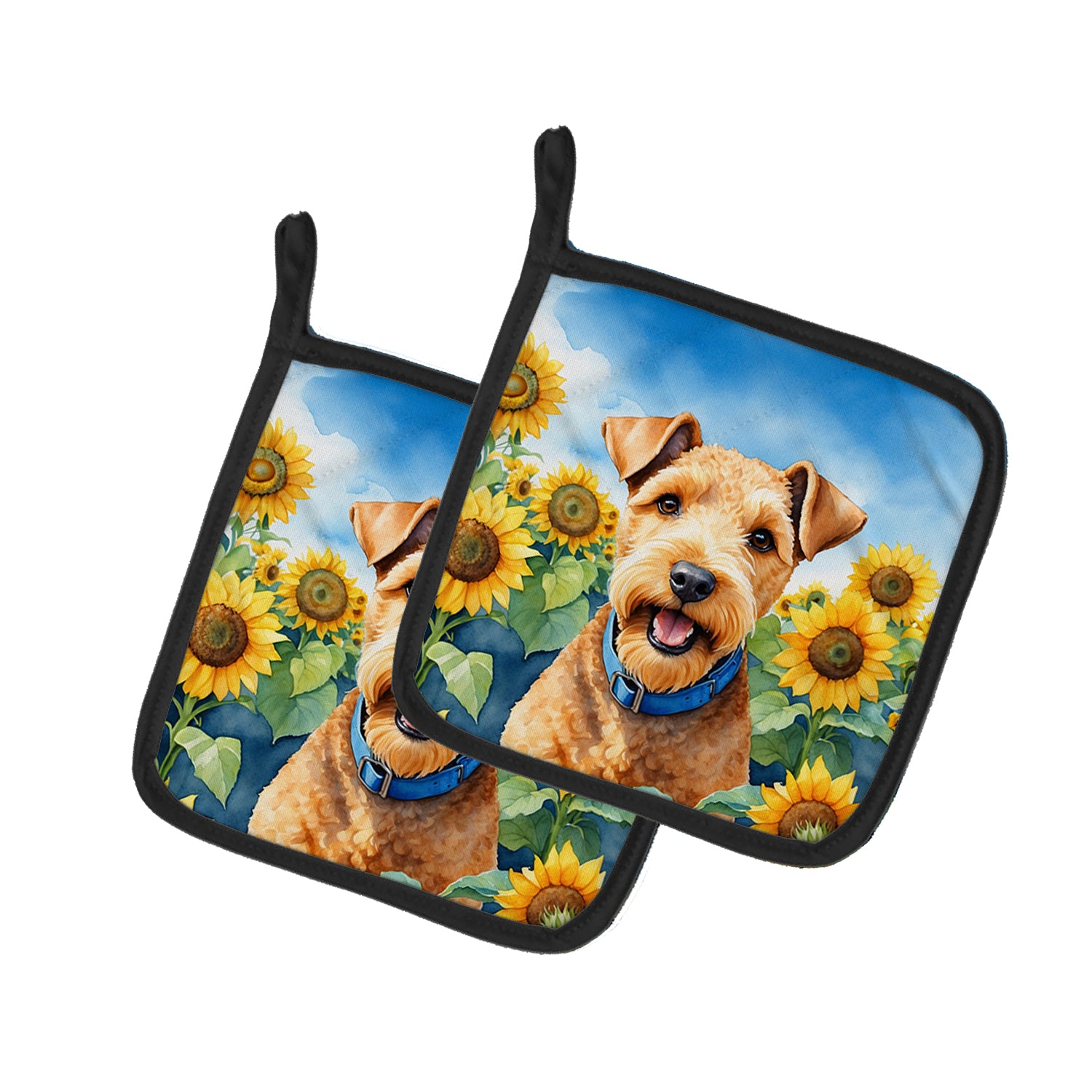 Buy this Lakeland Terrier in Sunflowers Pair of Pot Holders