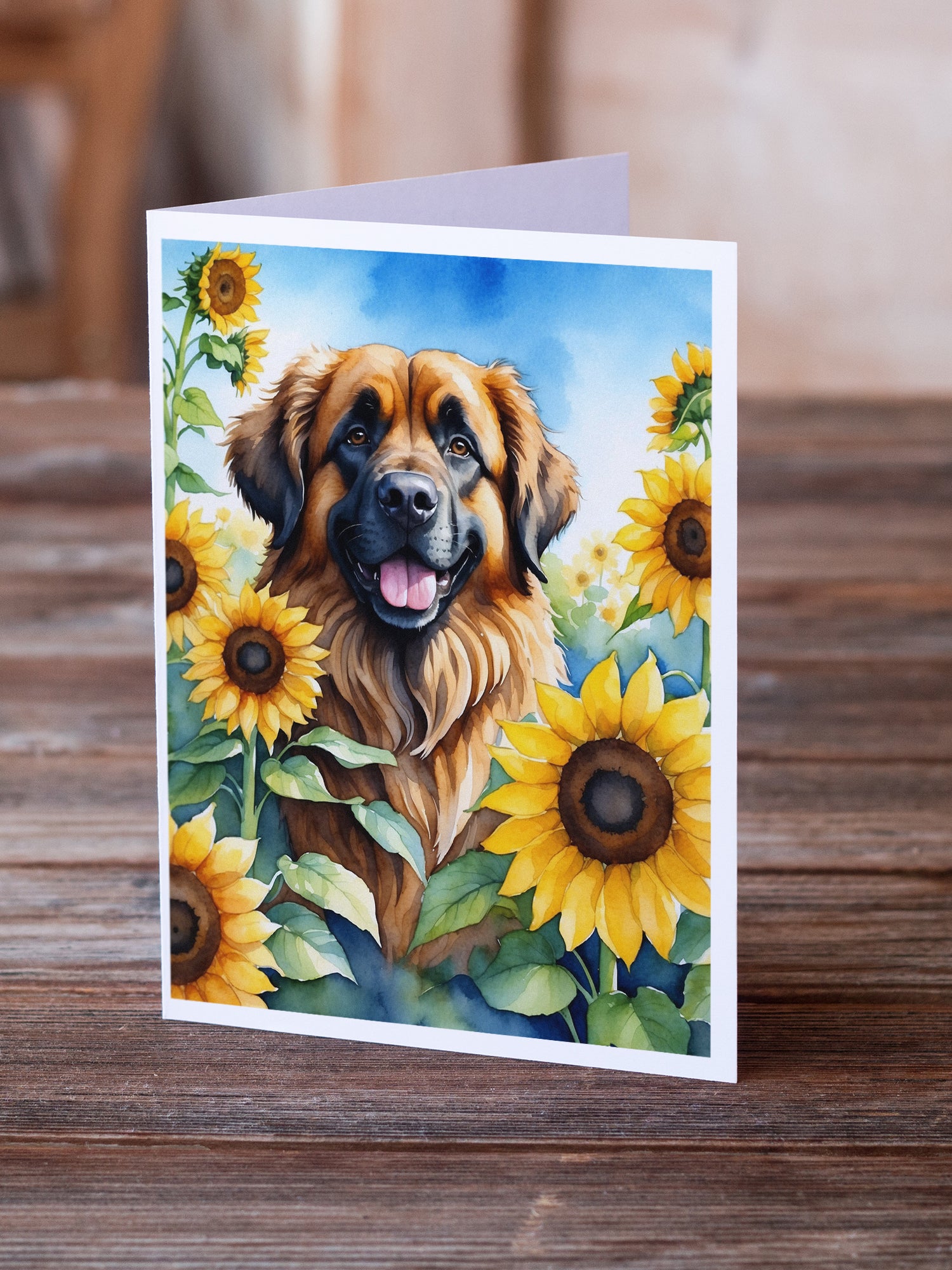 Buy this Leonberger in Sunflowers Greeting Cards Pack of 8