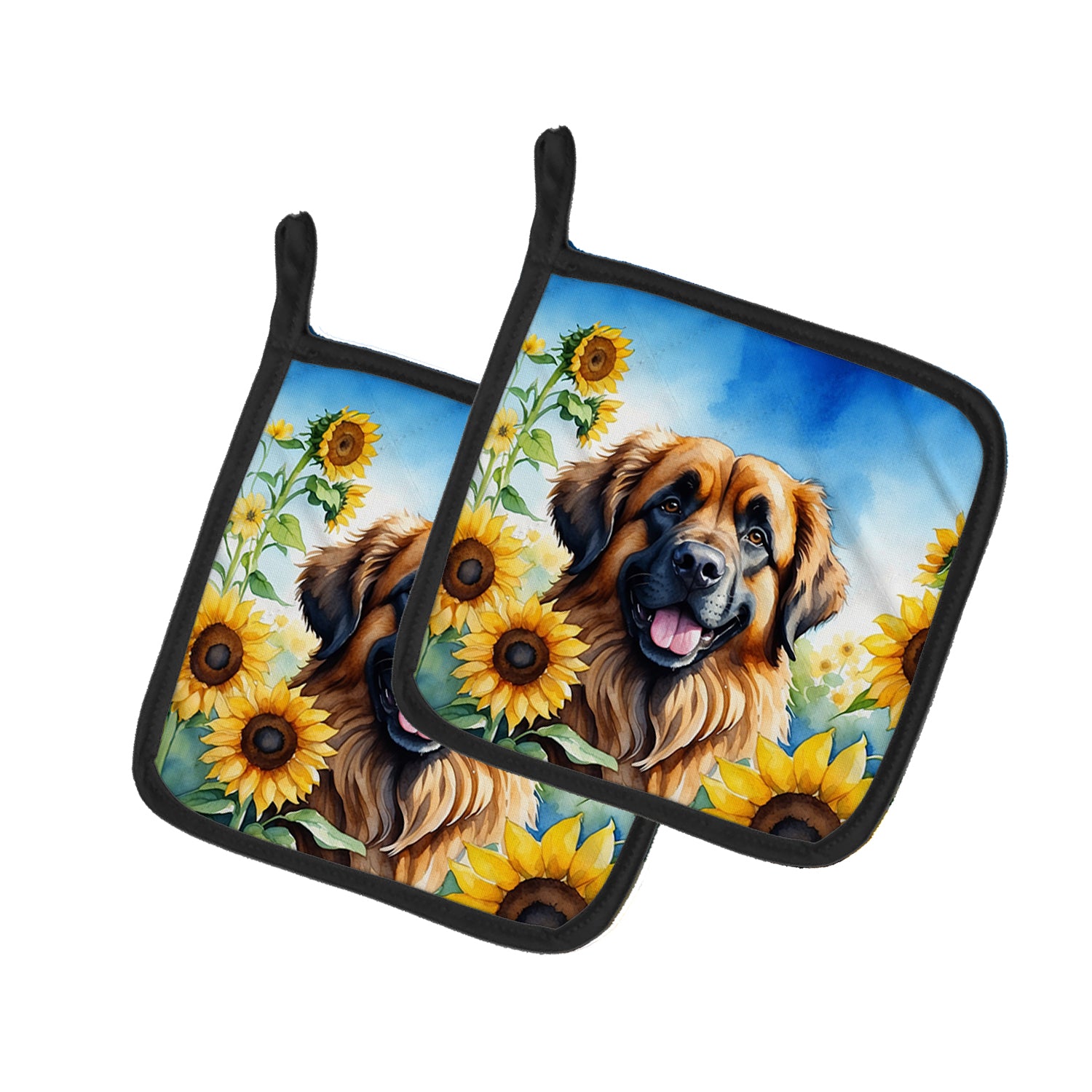 Buy this Leonberger in Sunflowers Pair of Pot Holders