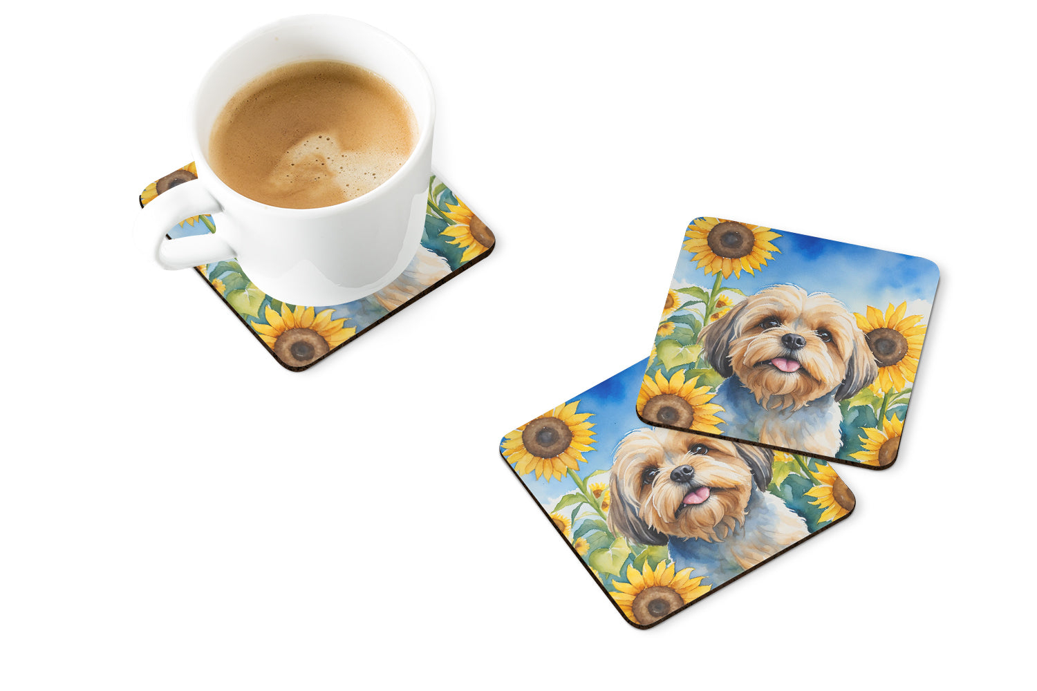 Buy this Lhasa Apso in Sunflowers Foam Coasters