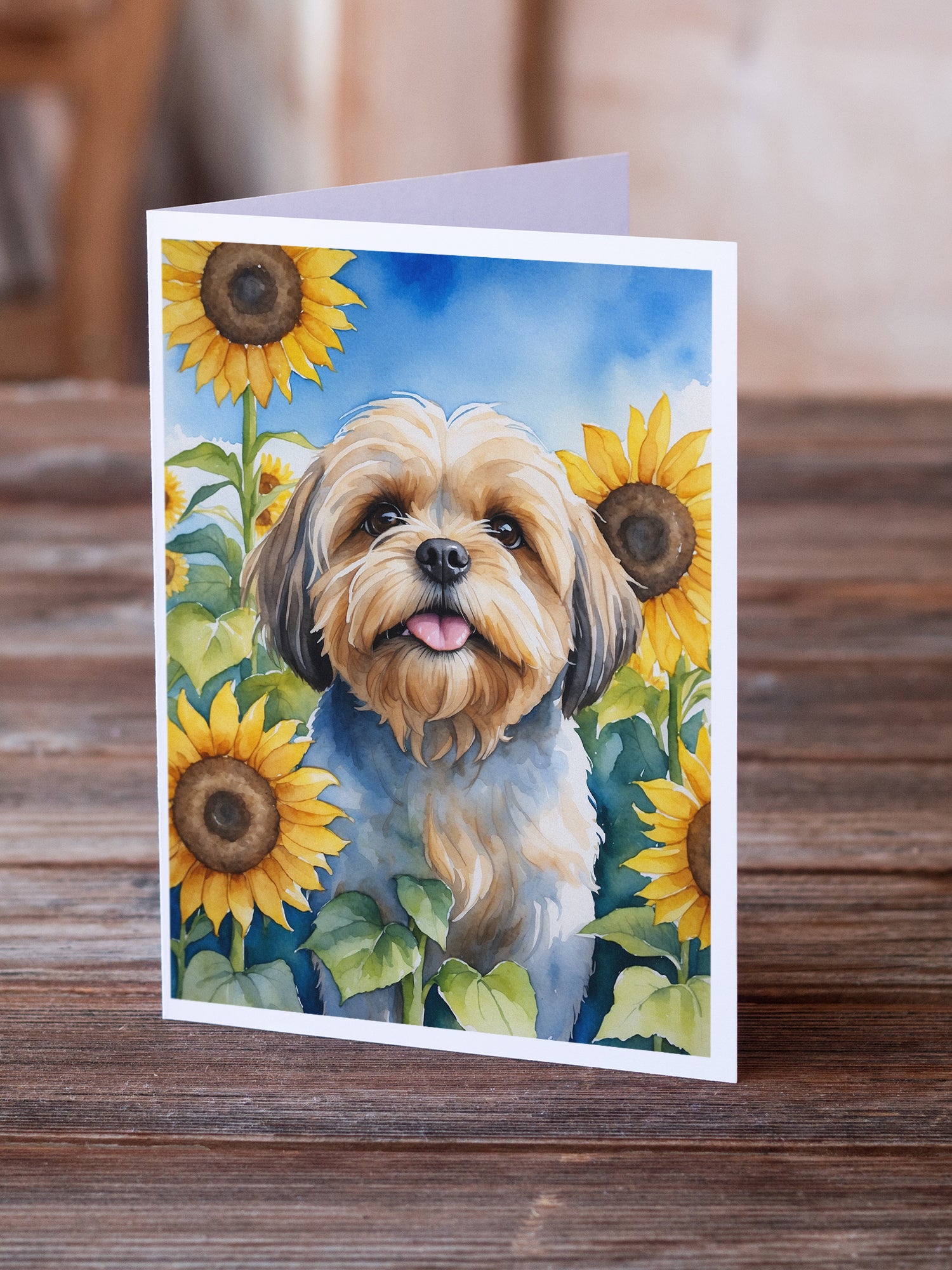 Lhasa Apso in Sunflowers Greeting Cards Pack of 8