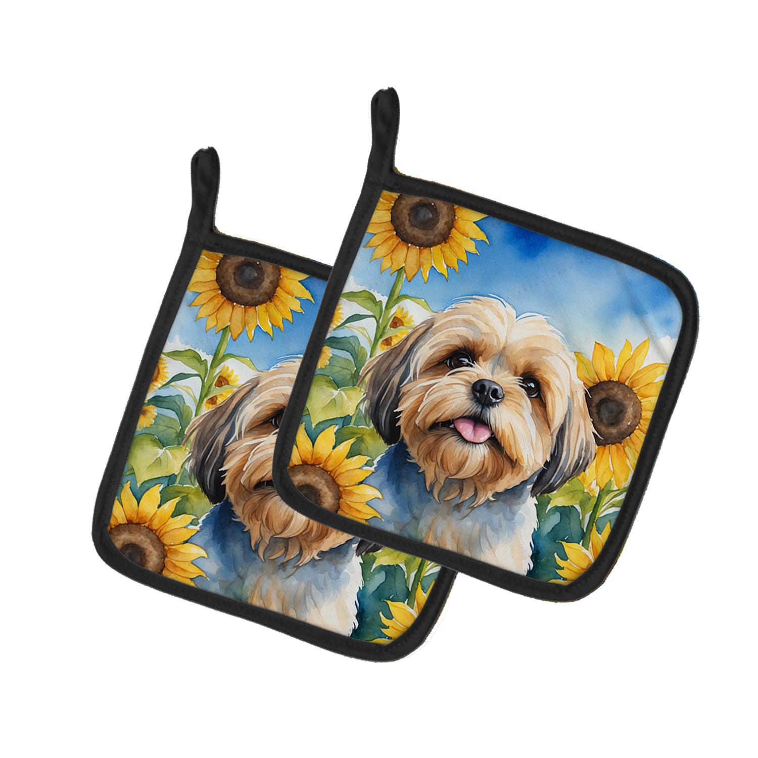 Buy this Lhasa Apso in Sunflowers Pair of Pot Holders