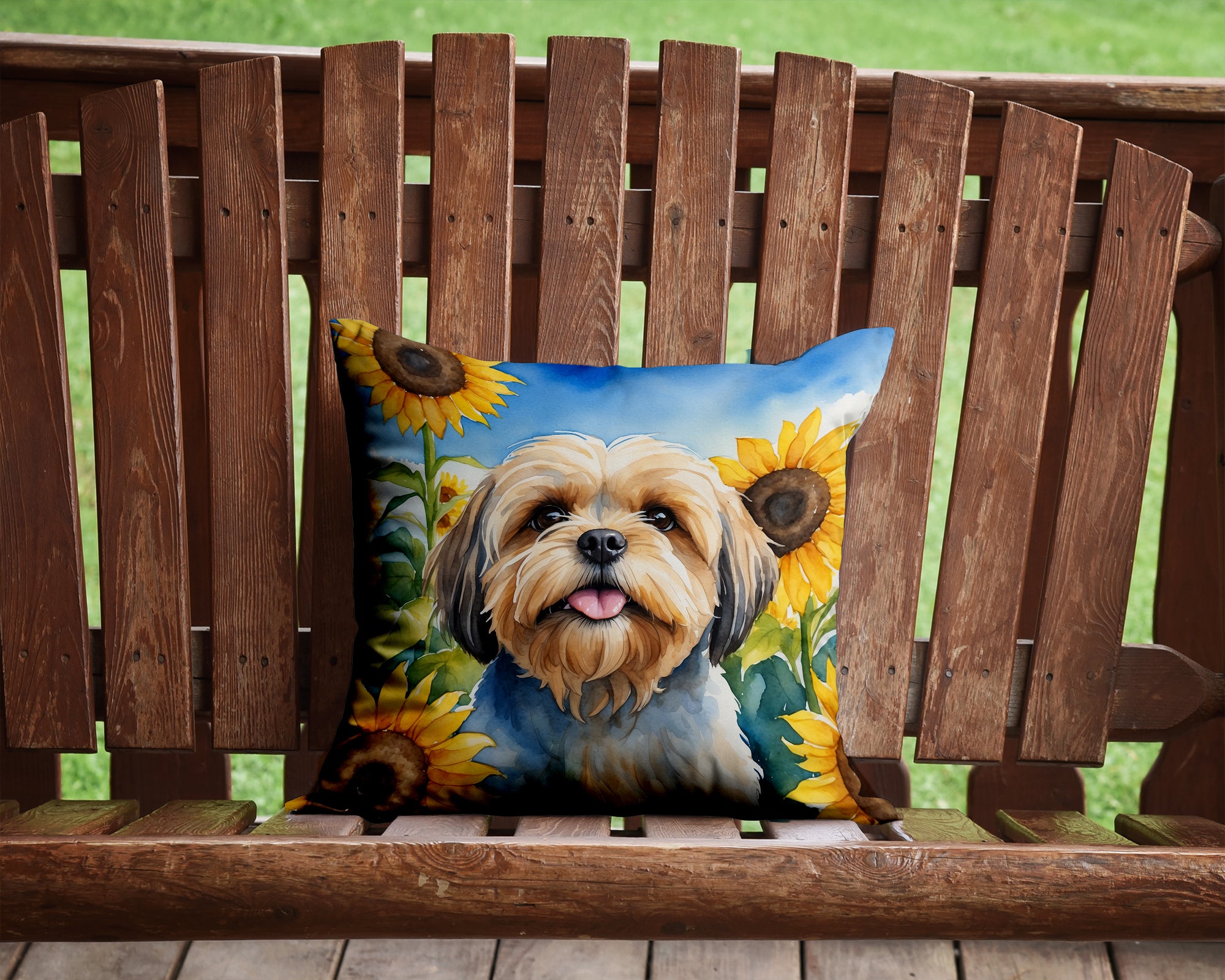 Lhasa Apso in Sunflowers Throw Pillow