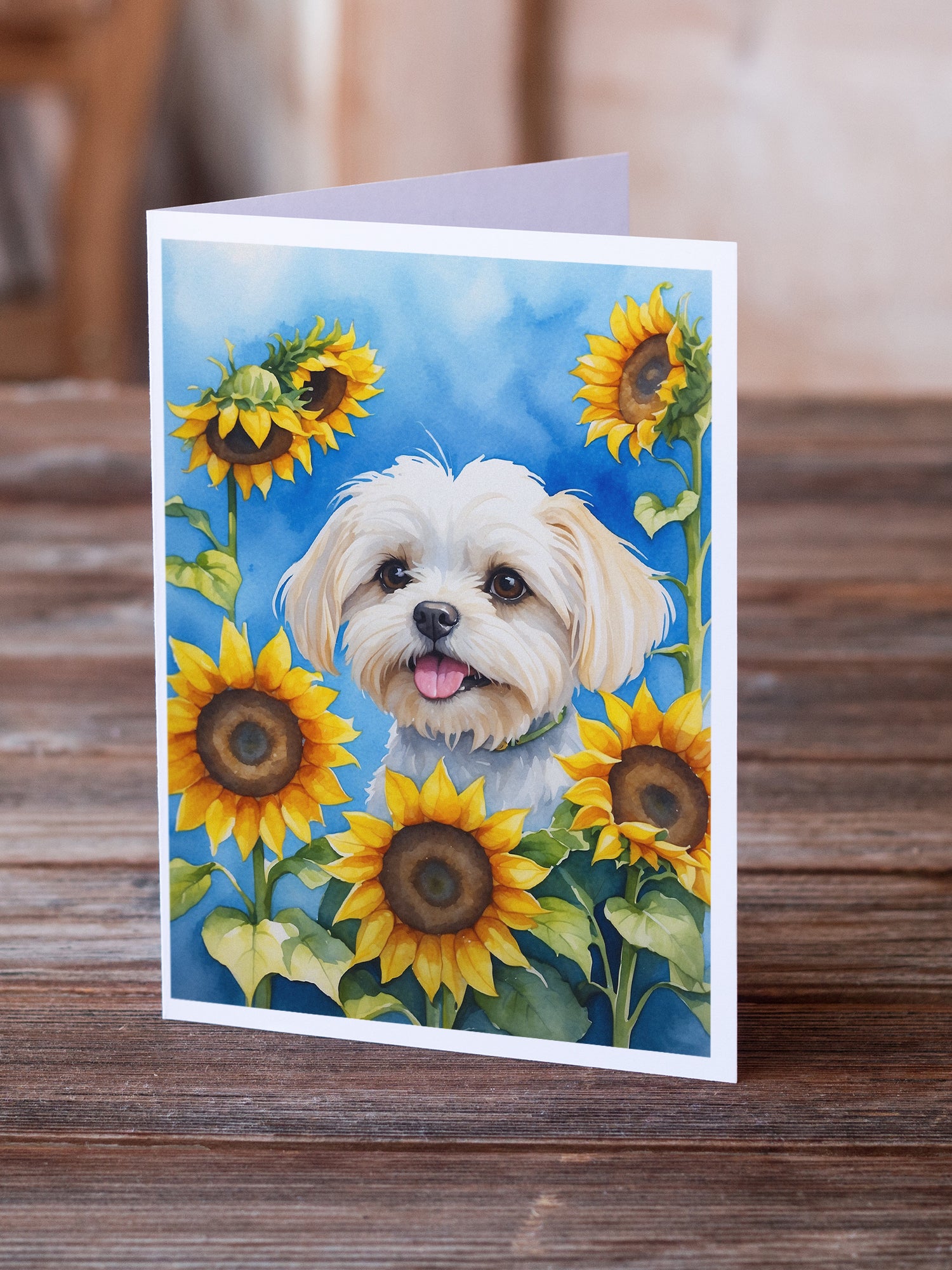 Maltese in Sunflowers Greeting Cards Pack of 8