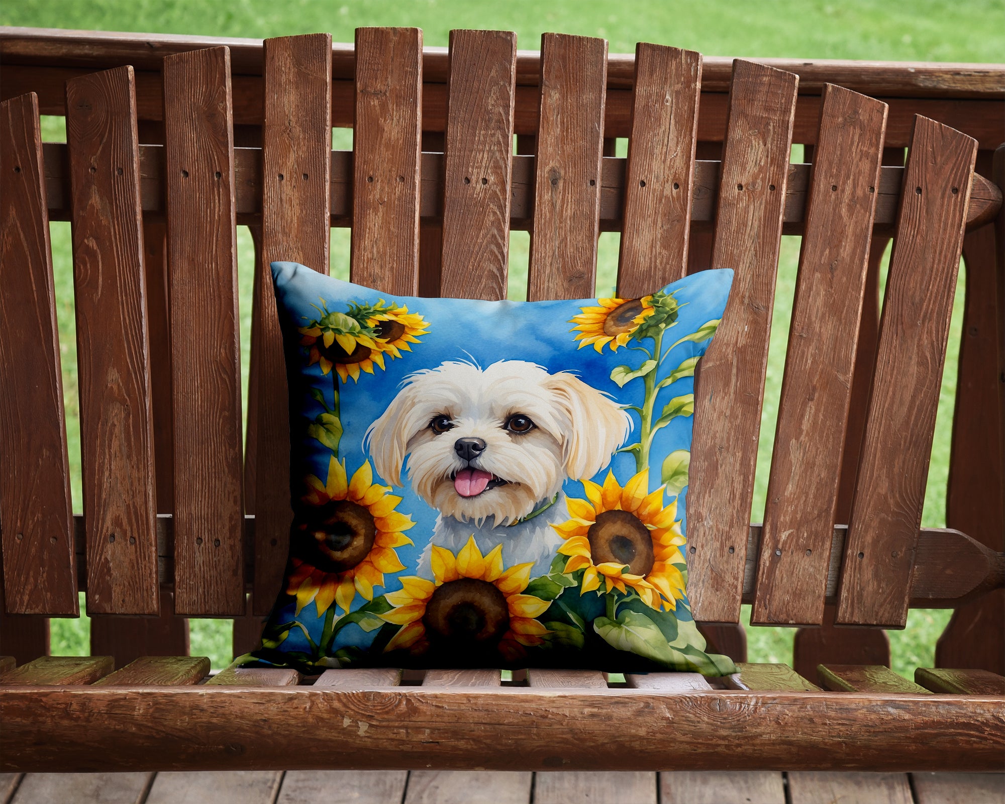 Buy this Maltese in Sunflowers Throw Pillow