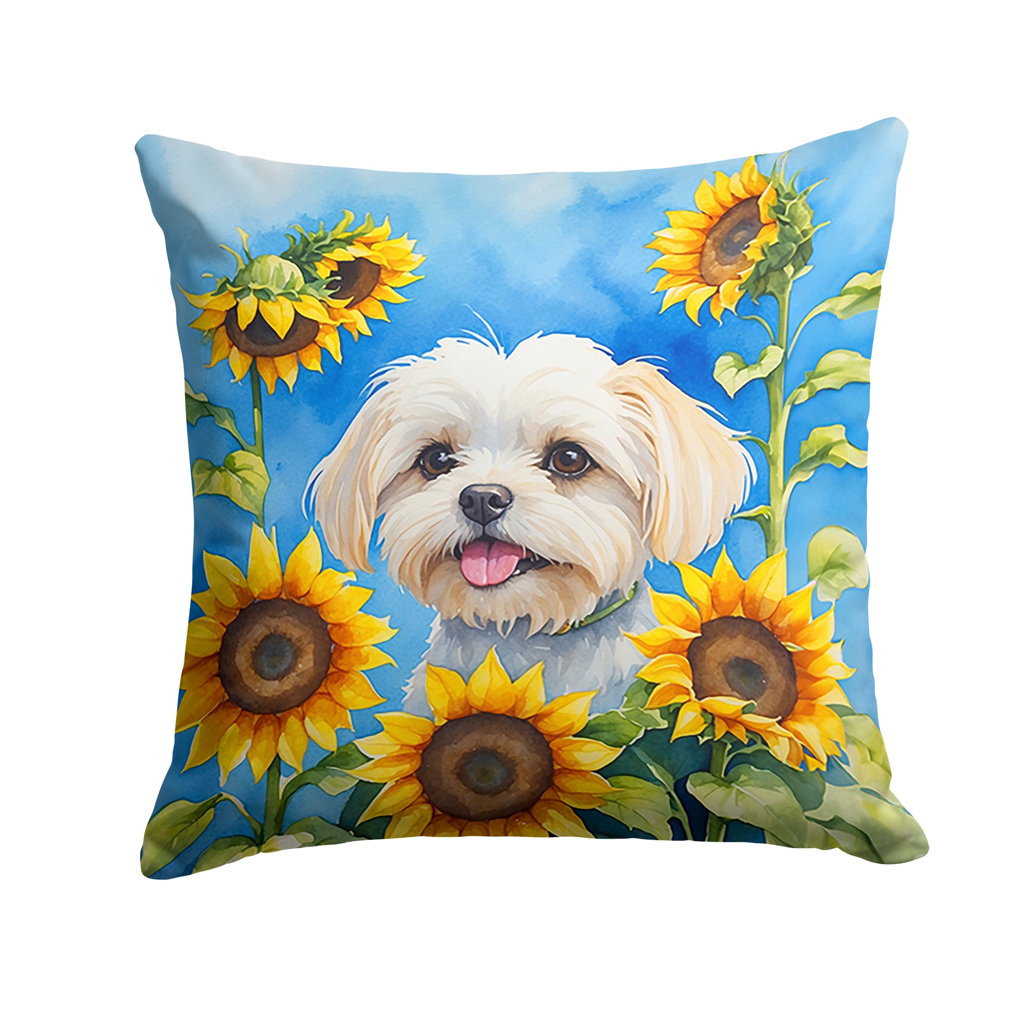 Buy this Maltese in Sunflowers Throw Pillow