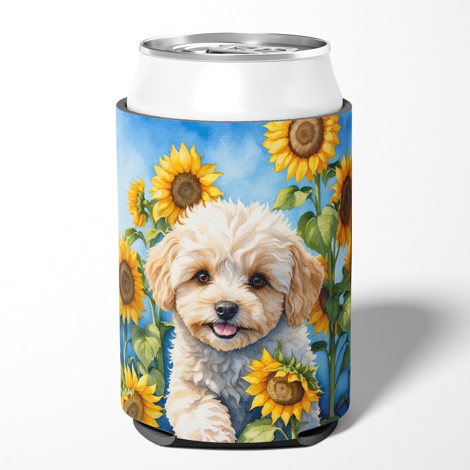 Maltipoo in Sunflowers Can or Bottle Hugger