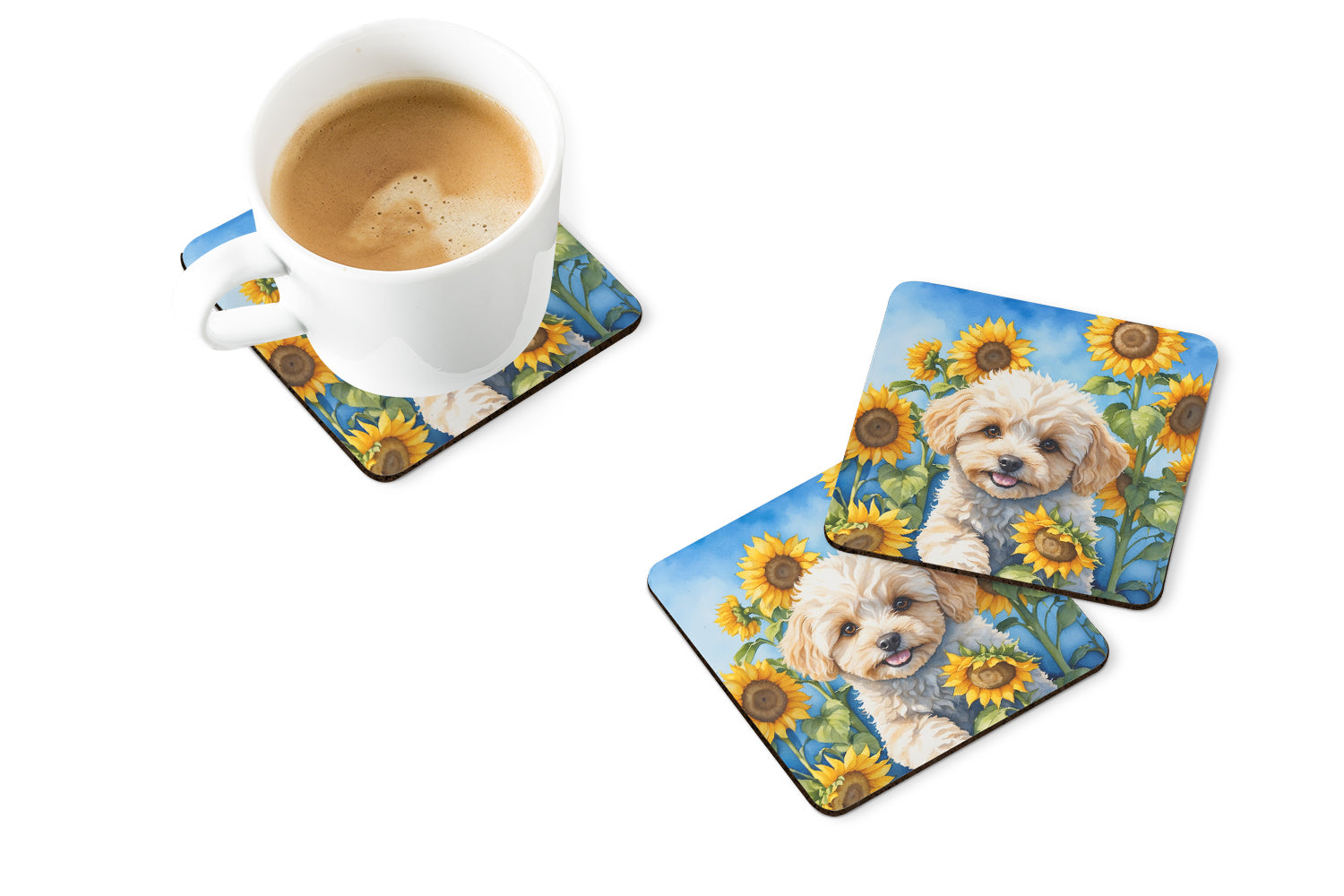 Buy this Maltipoo in Sunflowers Foam Coasters