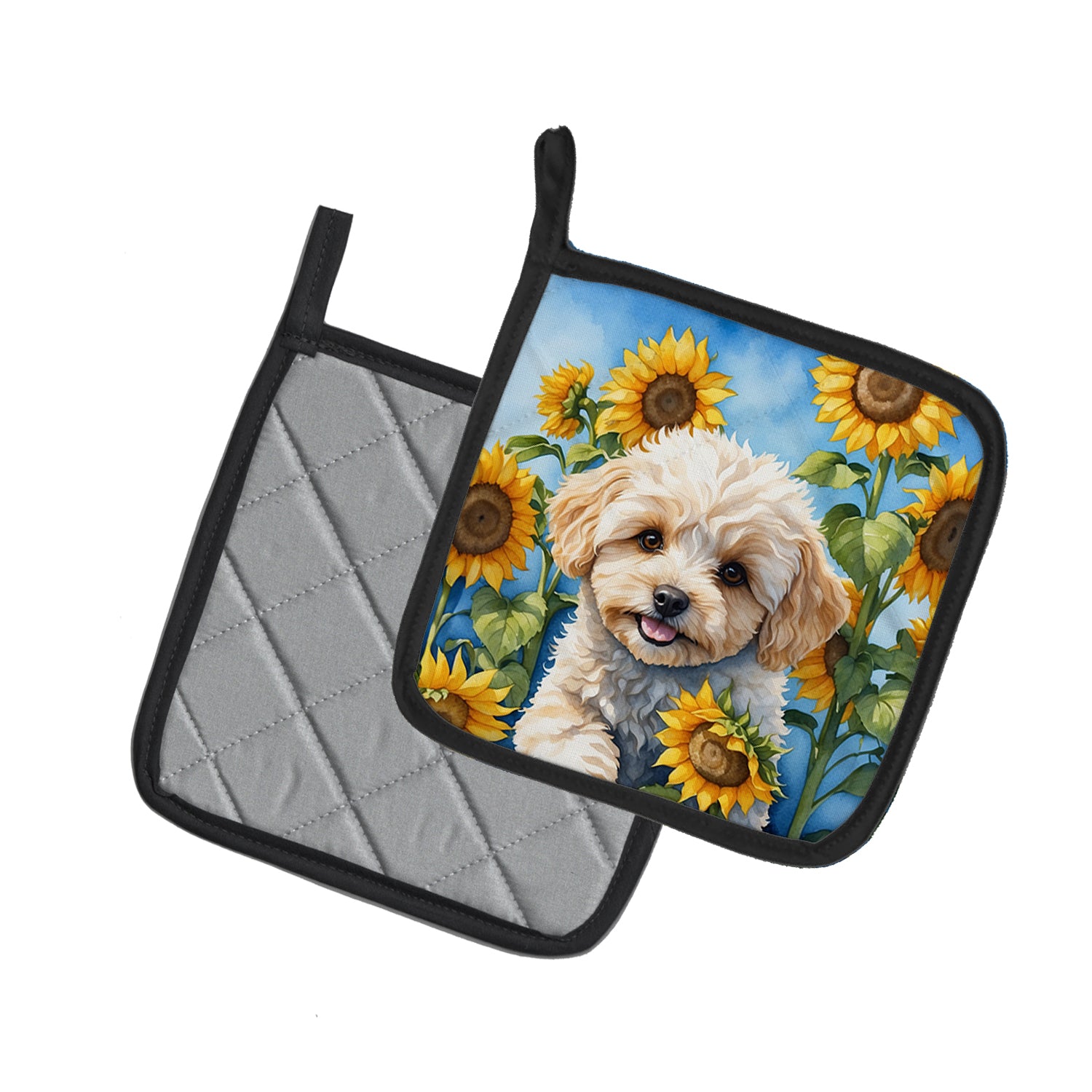 Maltipoo in Sunflowers Pair of Pot Holders