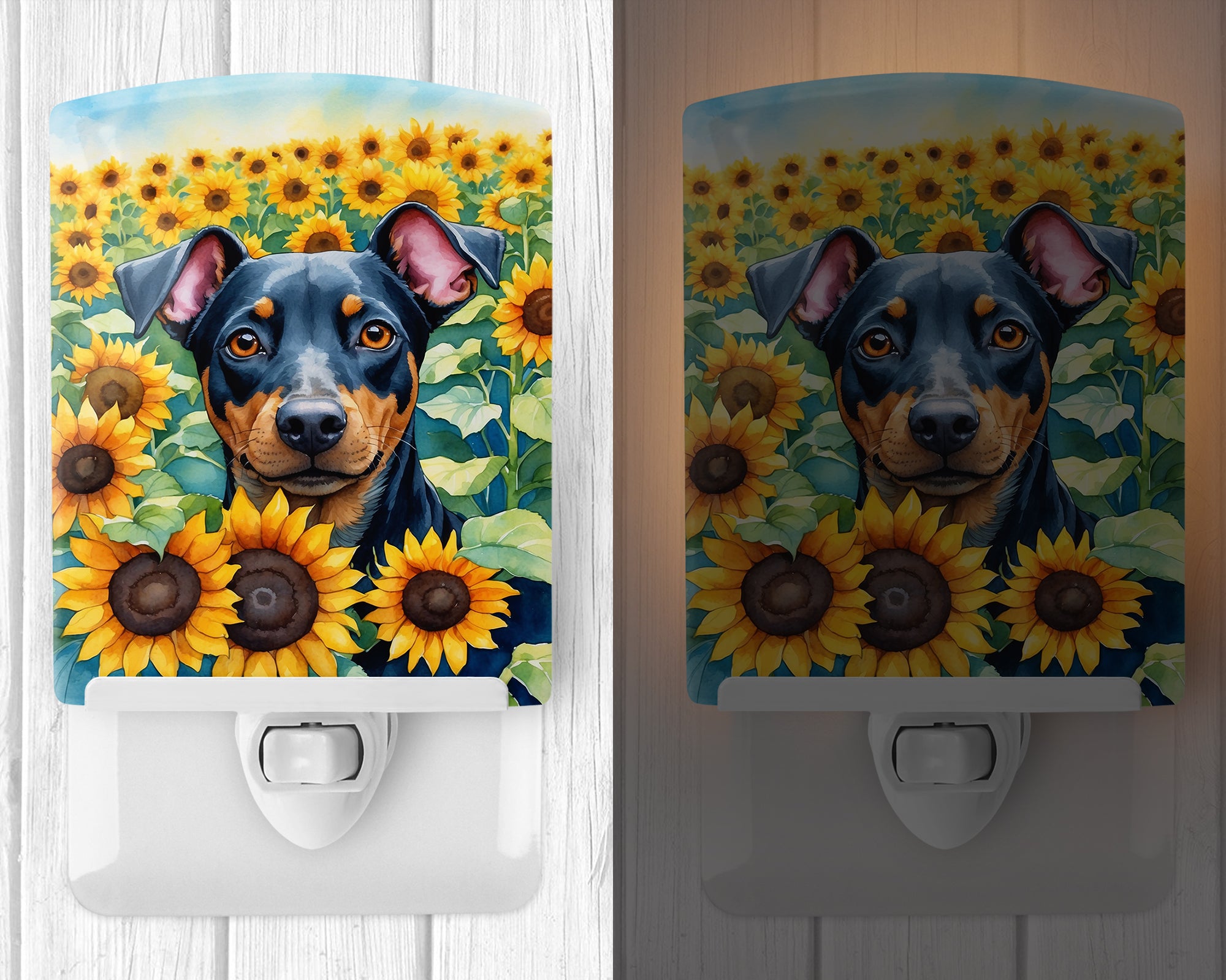 Manchester Terrier in Sunflowers Ceramic Night Light