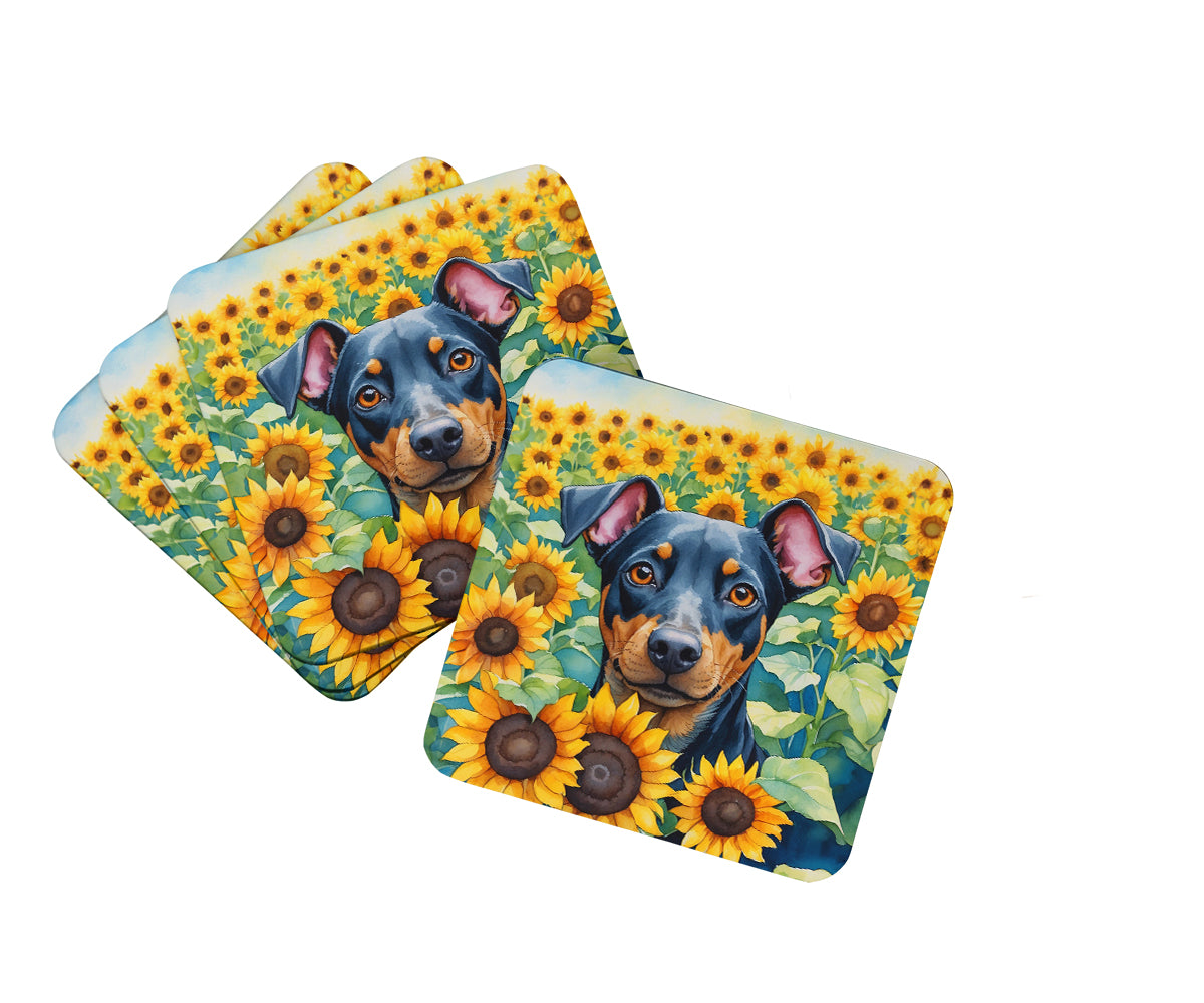 Buy this Manchester Terrier in Sunflowers Foam Coasters