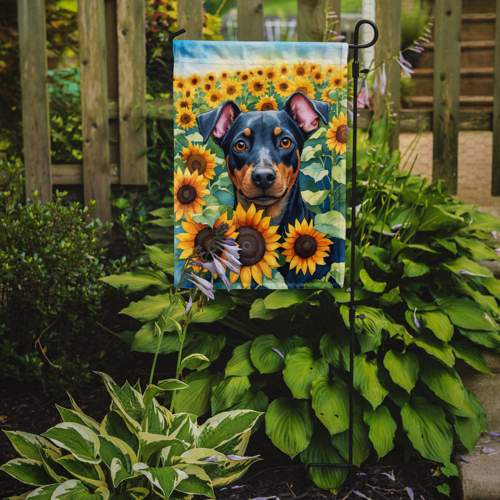 Manchester Terrier in Sunflowers Garden Flag