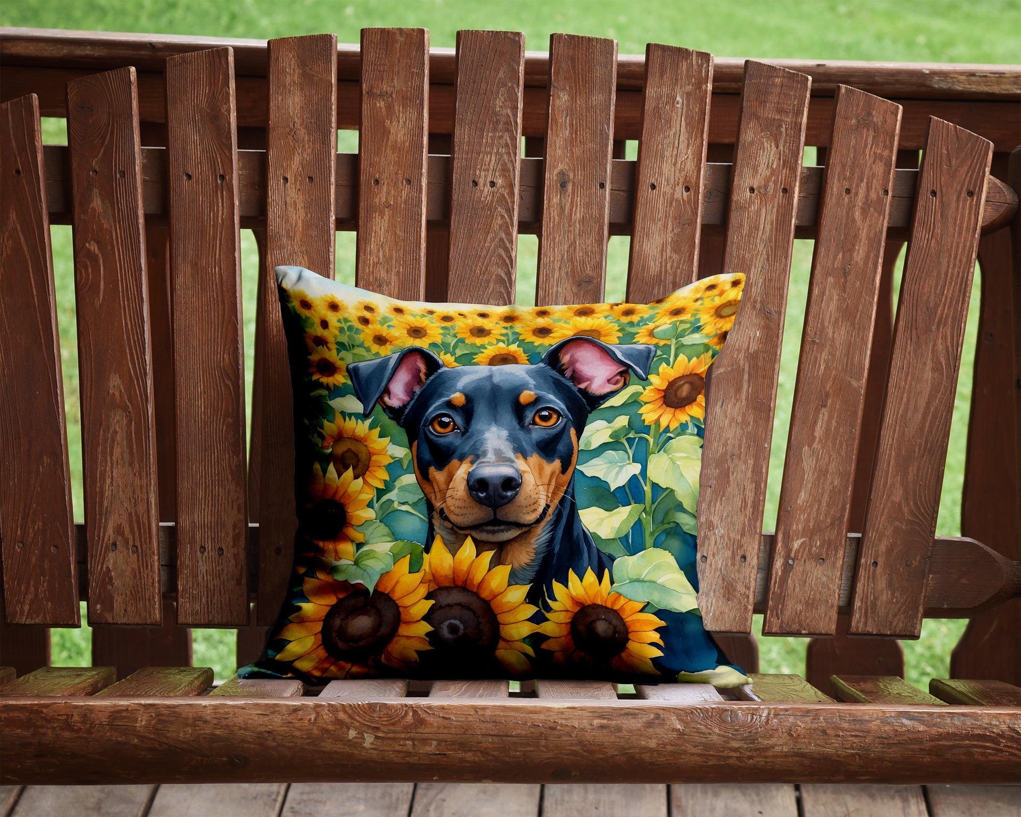 Buy this Manchester Terrier in Sunflowers Throw Pillow