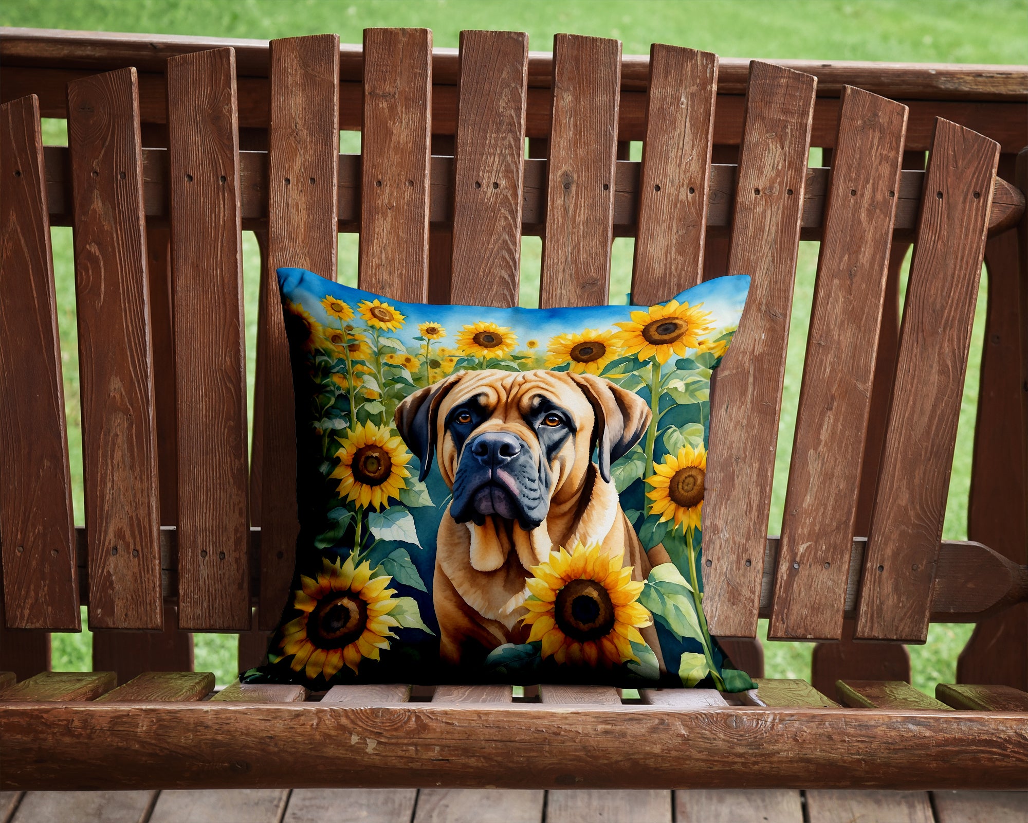 Buy this Mastiff in Sunflowers Throw Pillow