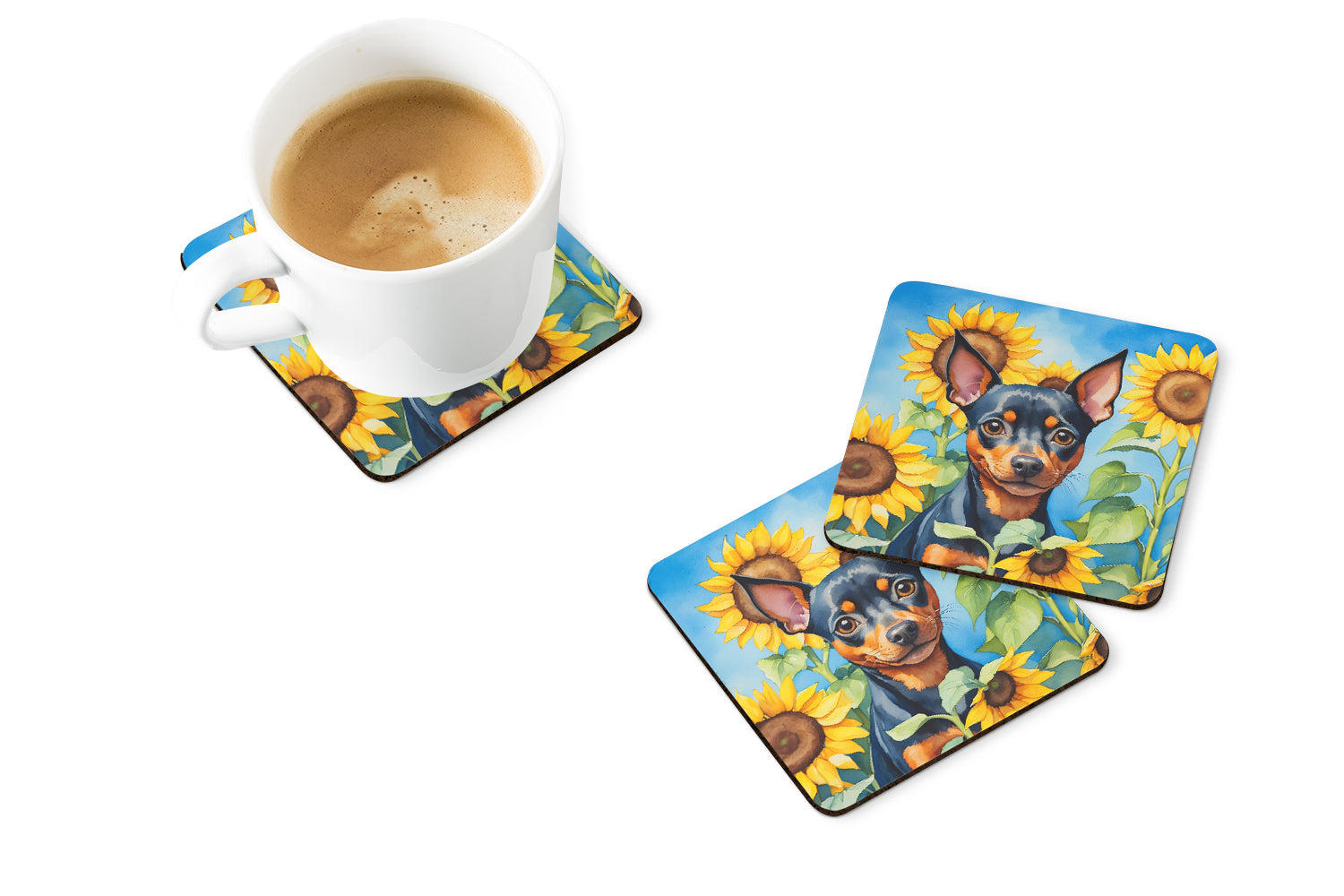 Buy this Miniature Pinscher in Sunflowers Foam Coasters