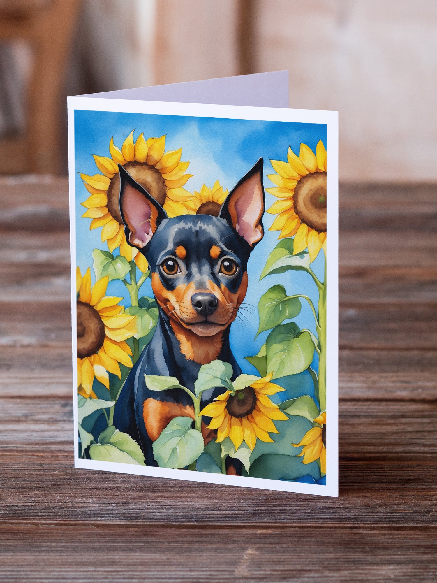 Buy this Miniature Pinscher in Sunflowers Greeting Cards Pack of 8