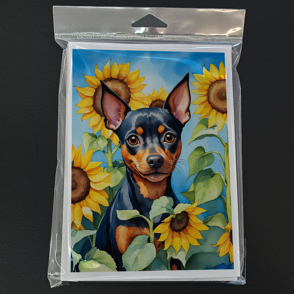 Miniature Pinscher in Sunflowers Greeting Cards Pack of 8