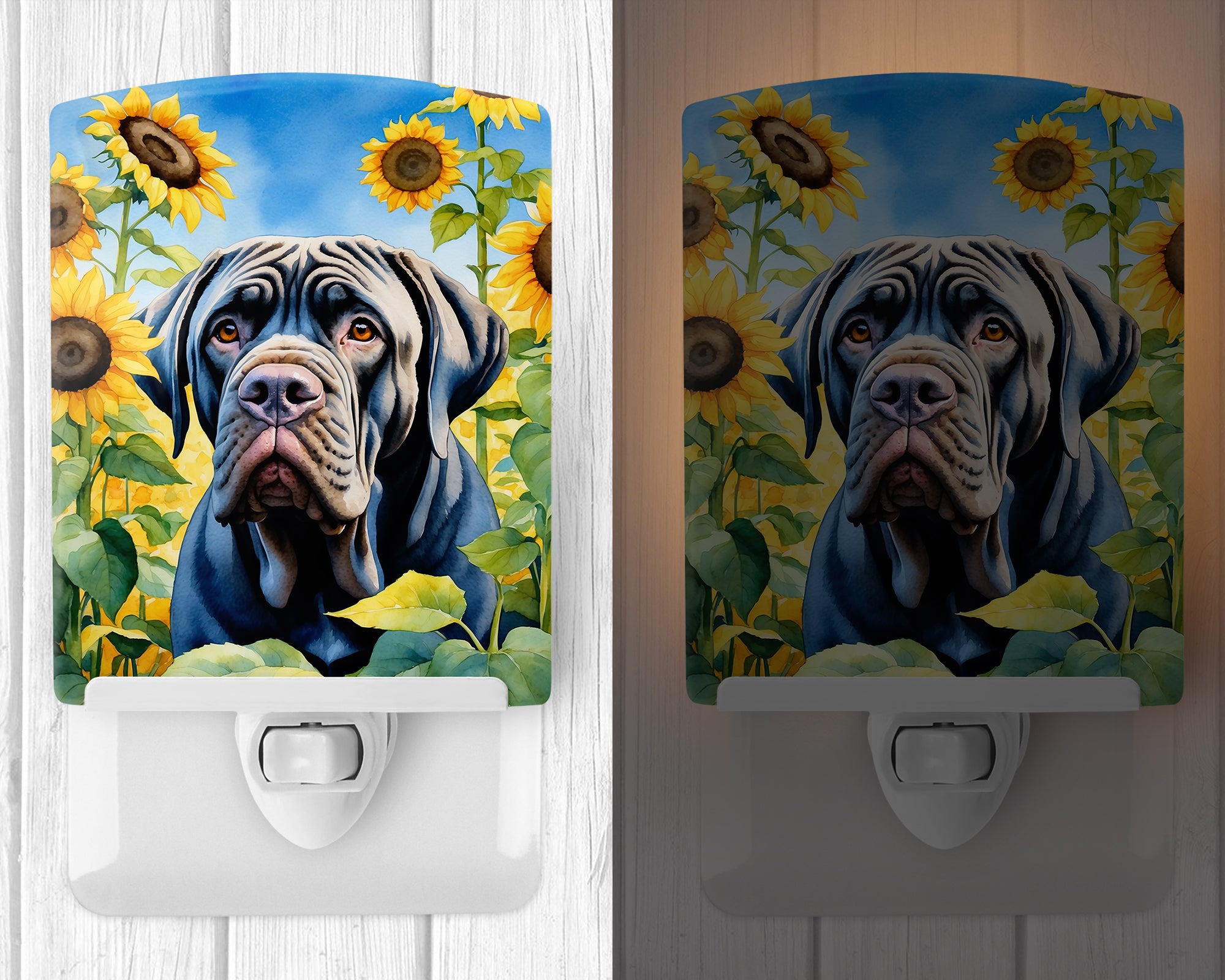 Neapolitan Mastiff in Sunflowers Ceramic Night Light
