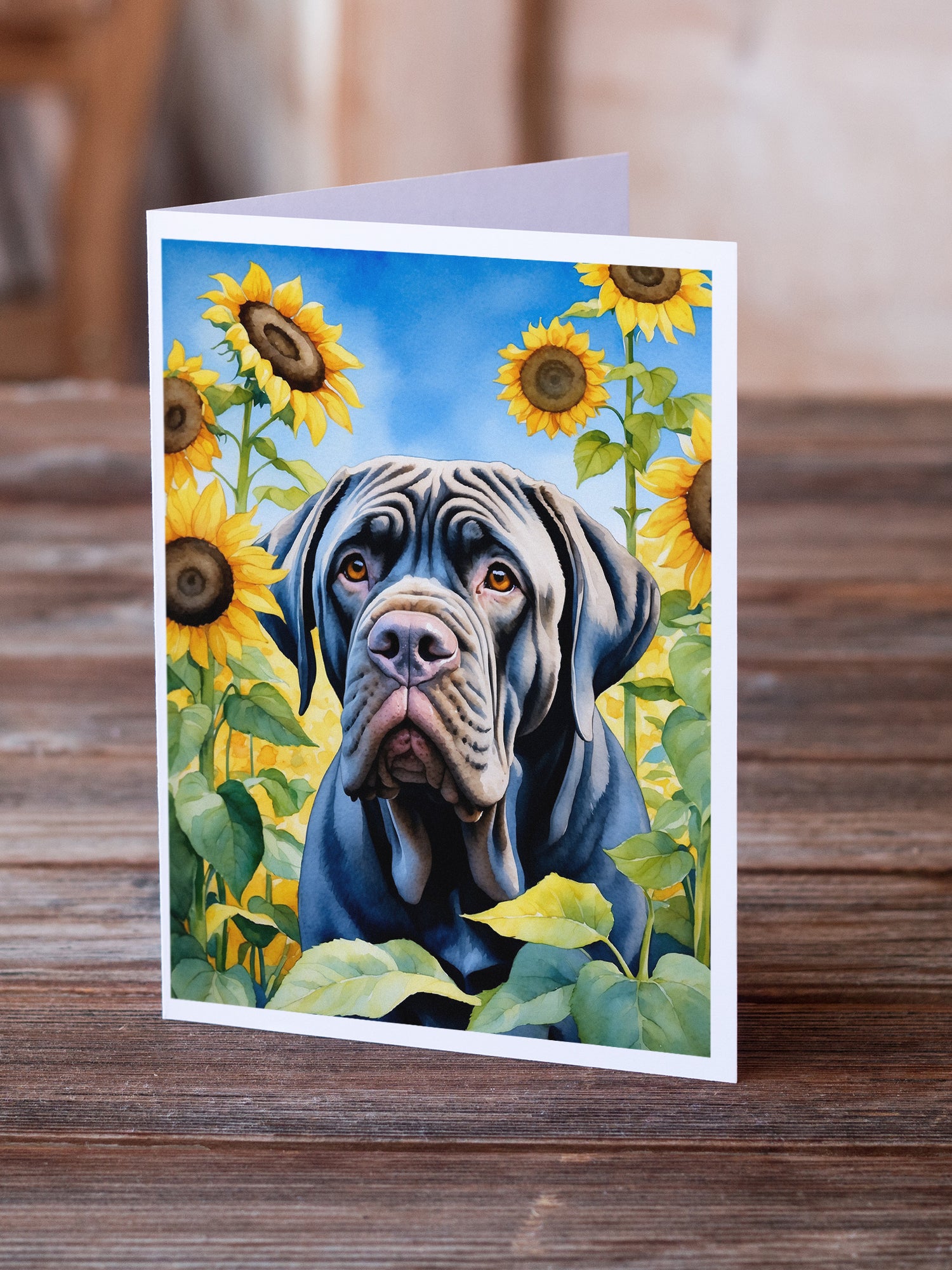 Neapolitan Mastiff in Sunflowers Greeting Cards Pack of 8