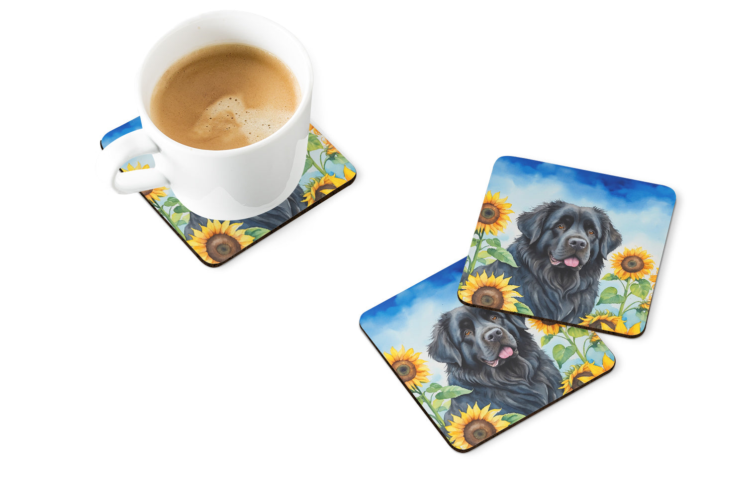 Buy this Newfoundland in Sunflowers Foam Coasters