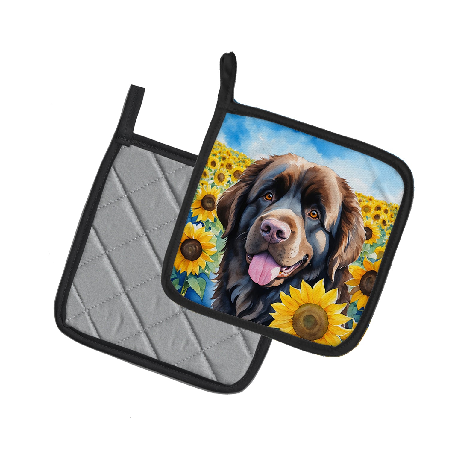 Newfoundland in Sunflowers Pair of Pot Holders