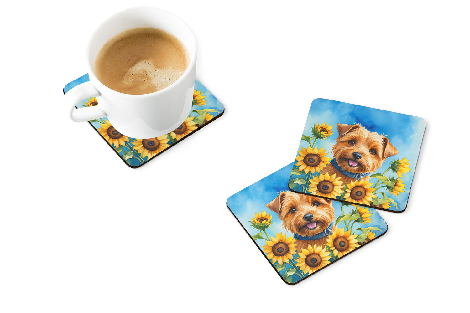Buy this Norfolk Terrier in Sunflowers Foam Coasters
