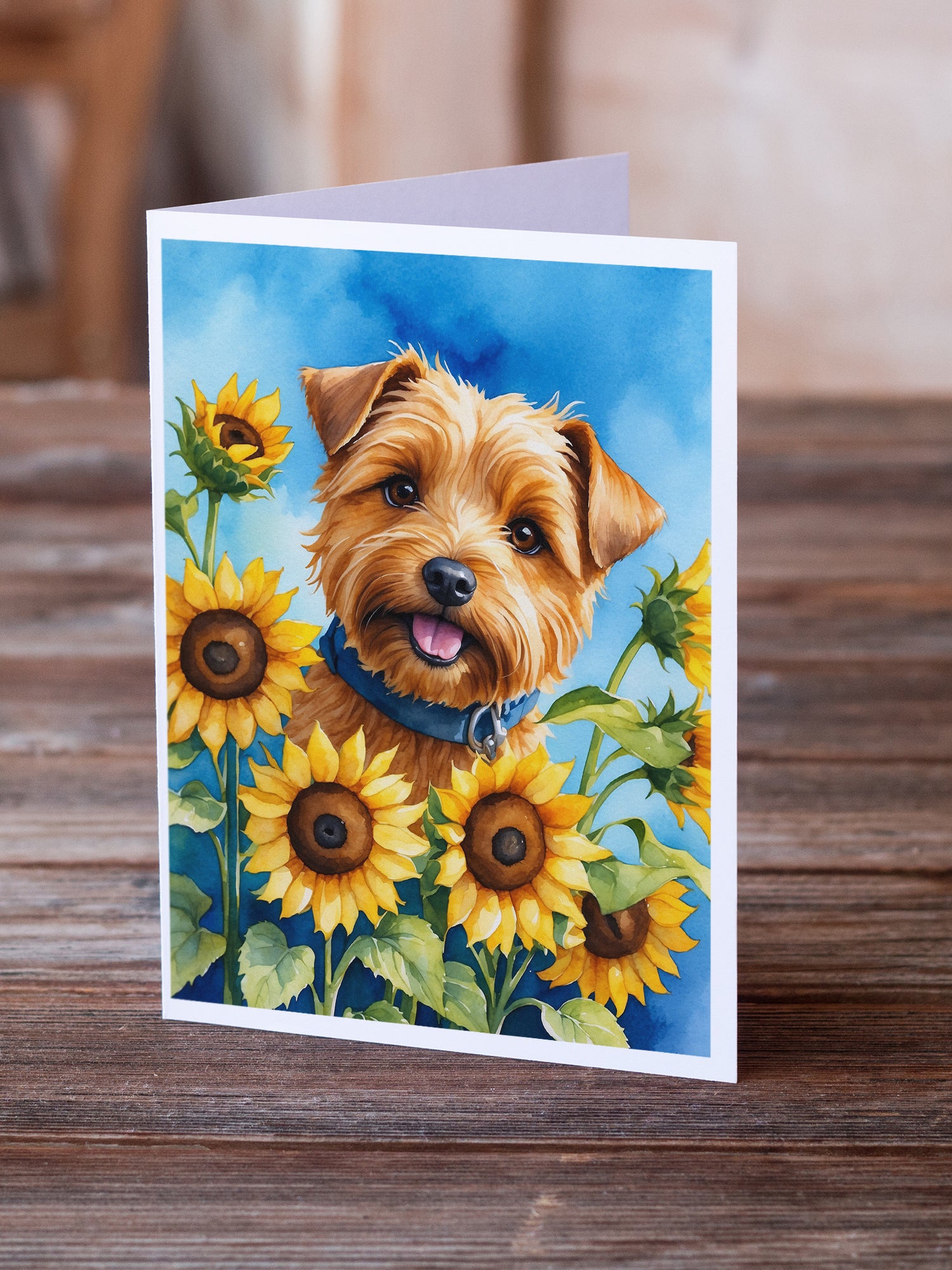 Norfolk Terrier in Sunflowers Greeting Cards Pack of 8