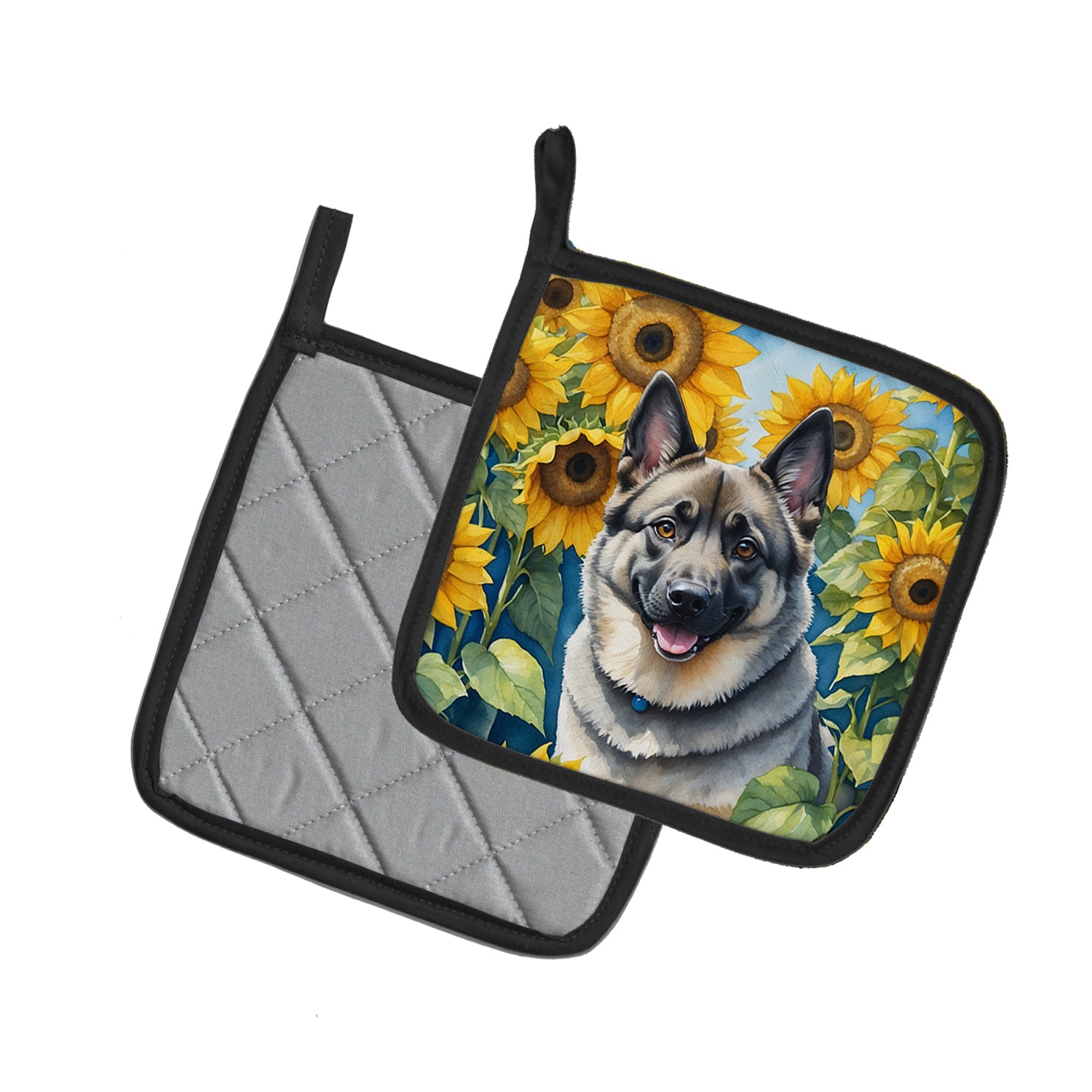 Buy this Norwegian Elkhound in Sunflowers Pair of Pot Holders