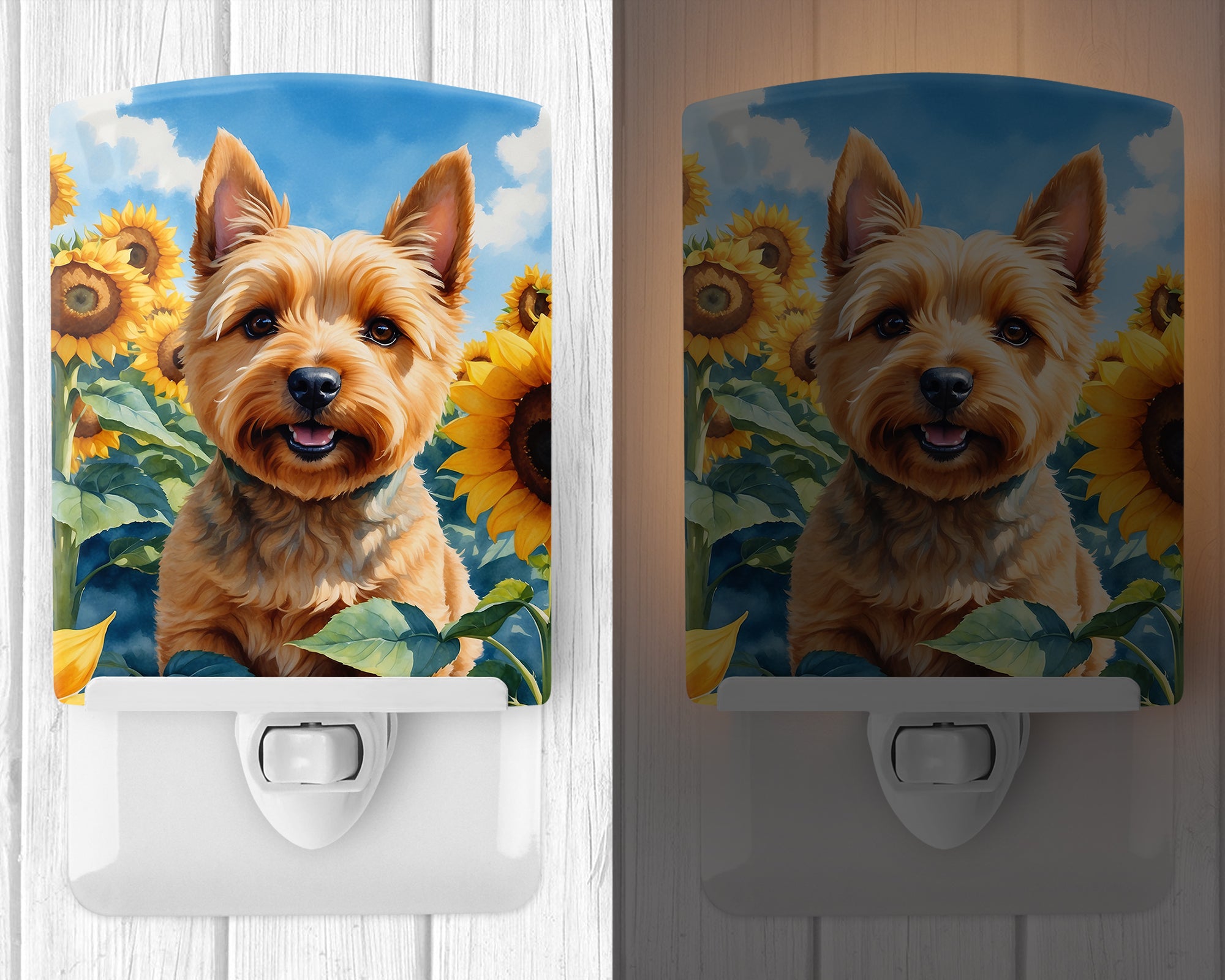 Norwich Terrier in Sunflowers Ceramic Night Light