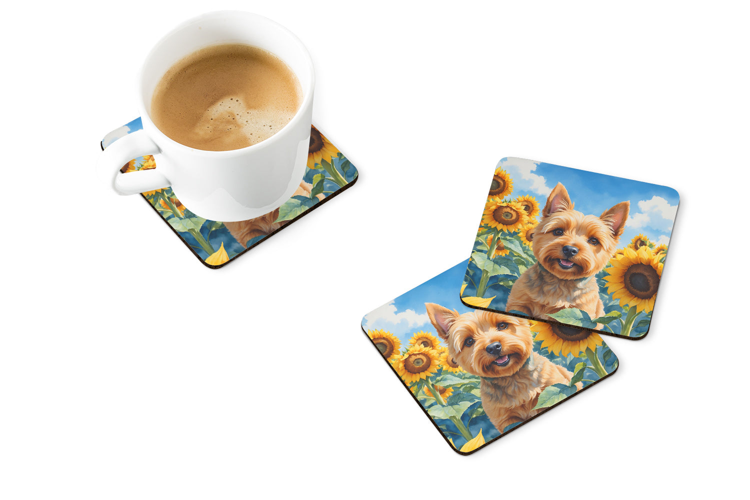 Norwich Terrier in Sunflowers Foam Coasters