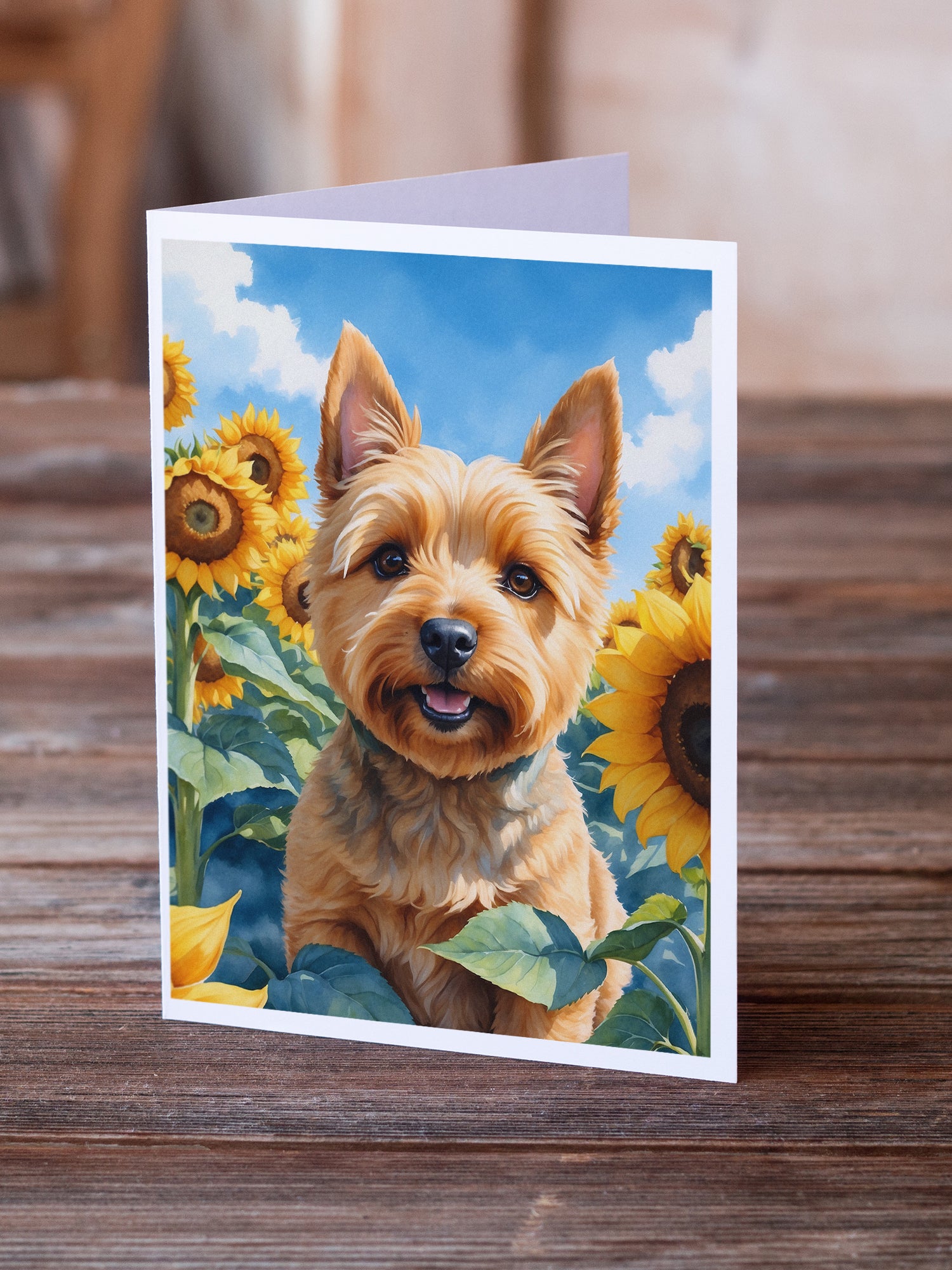 Norwich Terrier in Sunflowers Greeting Cards Pack of 8