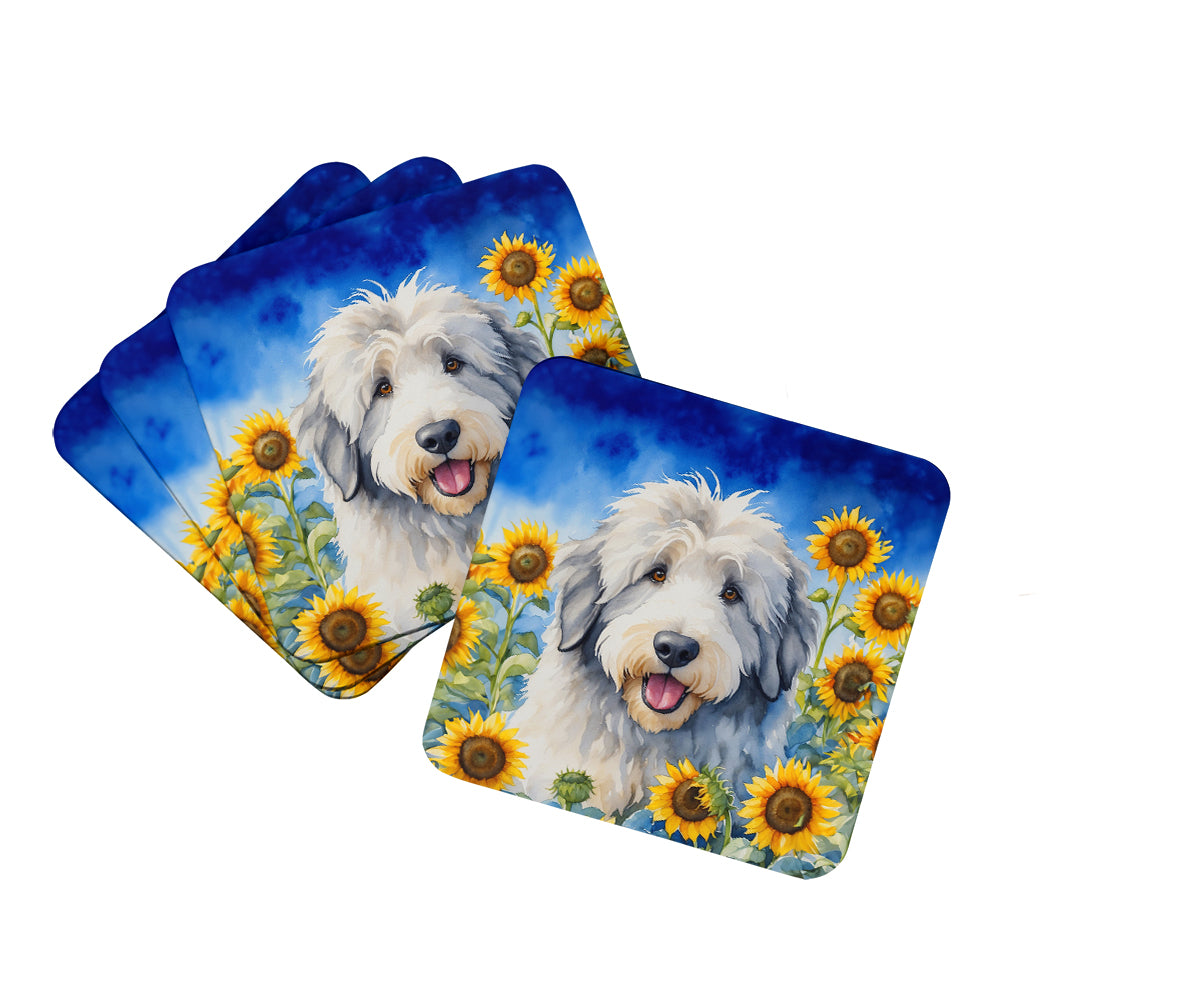 Buy this Old English Sheepdog in Sunflowers Foam Coasters