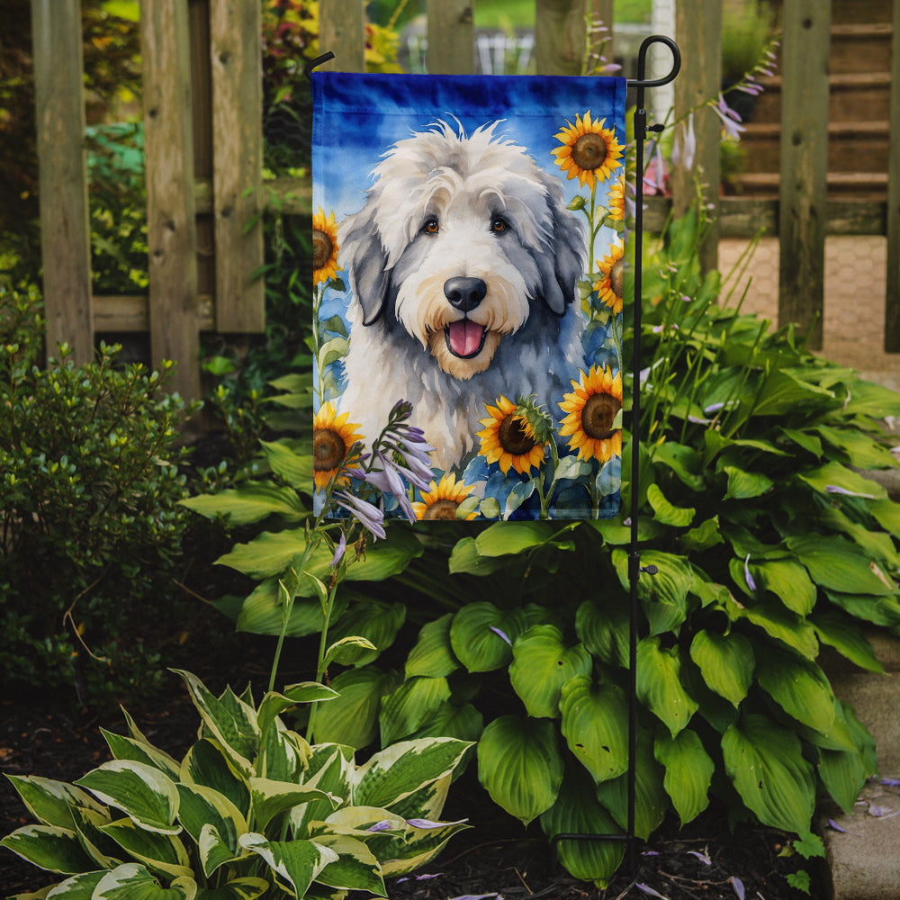 Buy this Old English Sheepdog in Sunflowers Garden Flag