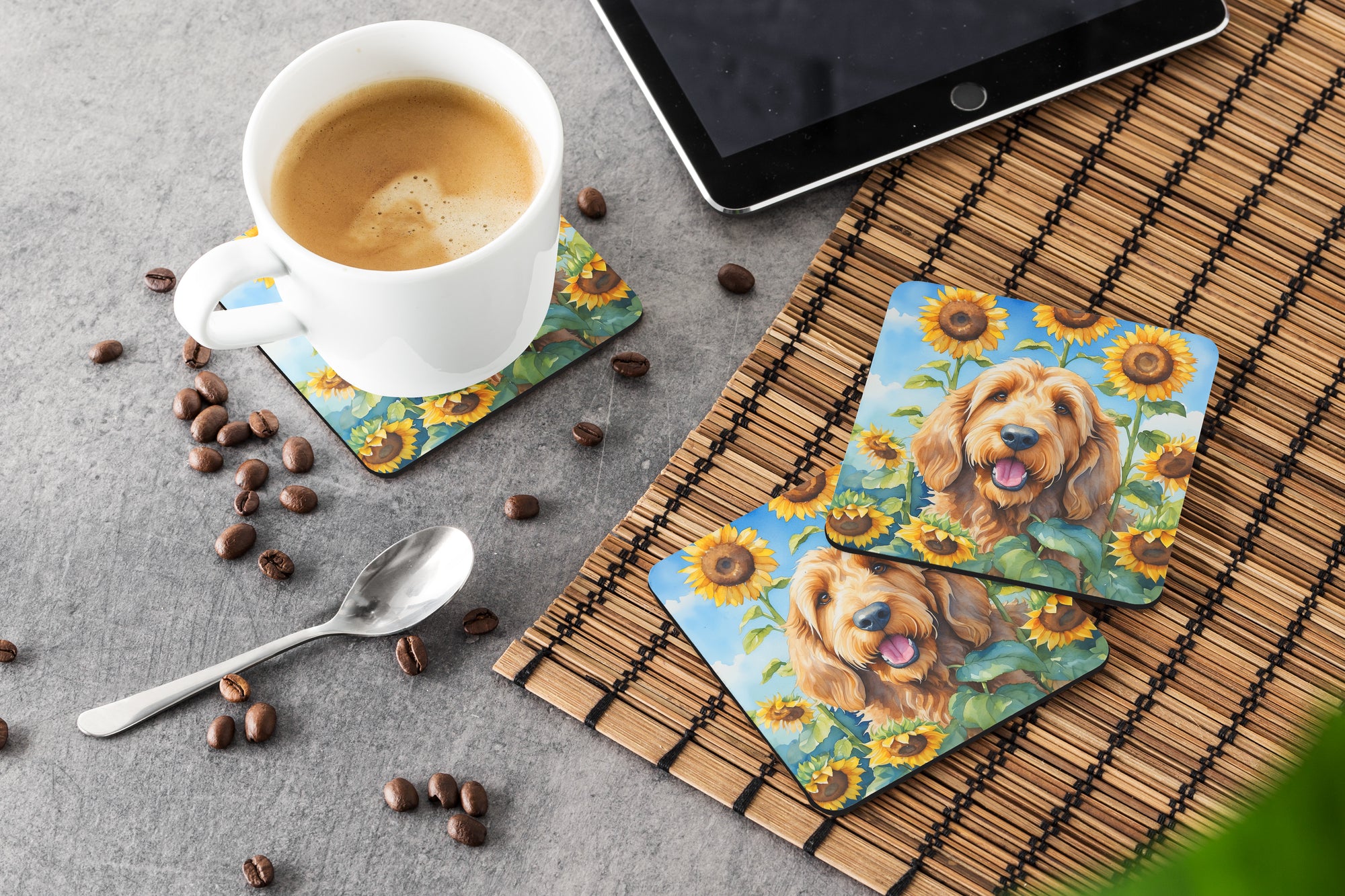 Otterhound in Sunflowers Foam Coasters