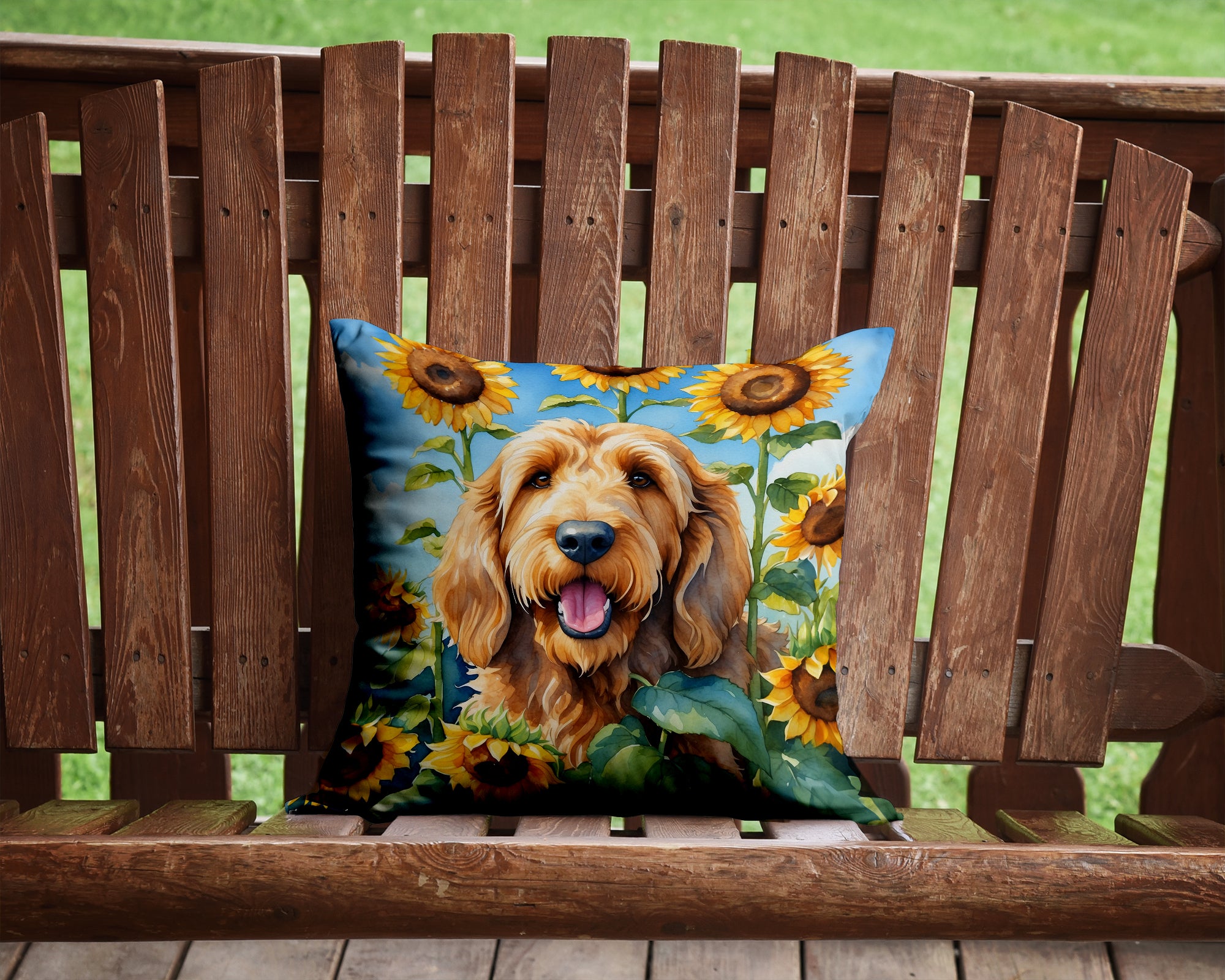 Otterhound in Sunflowers Throw Pillow