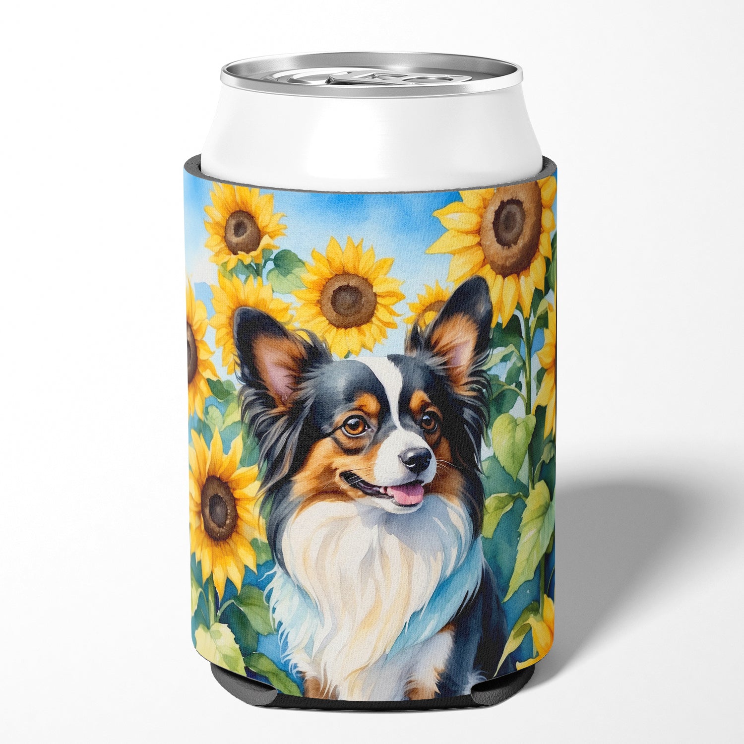 Buy this Papillon in Sunflowers Can or Bottle Hugger