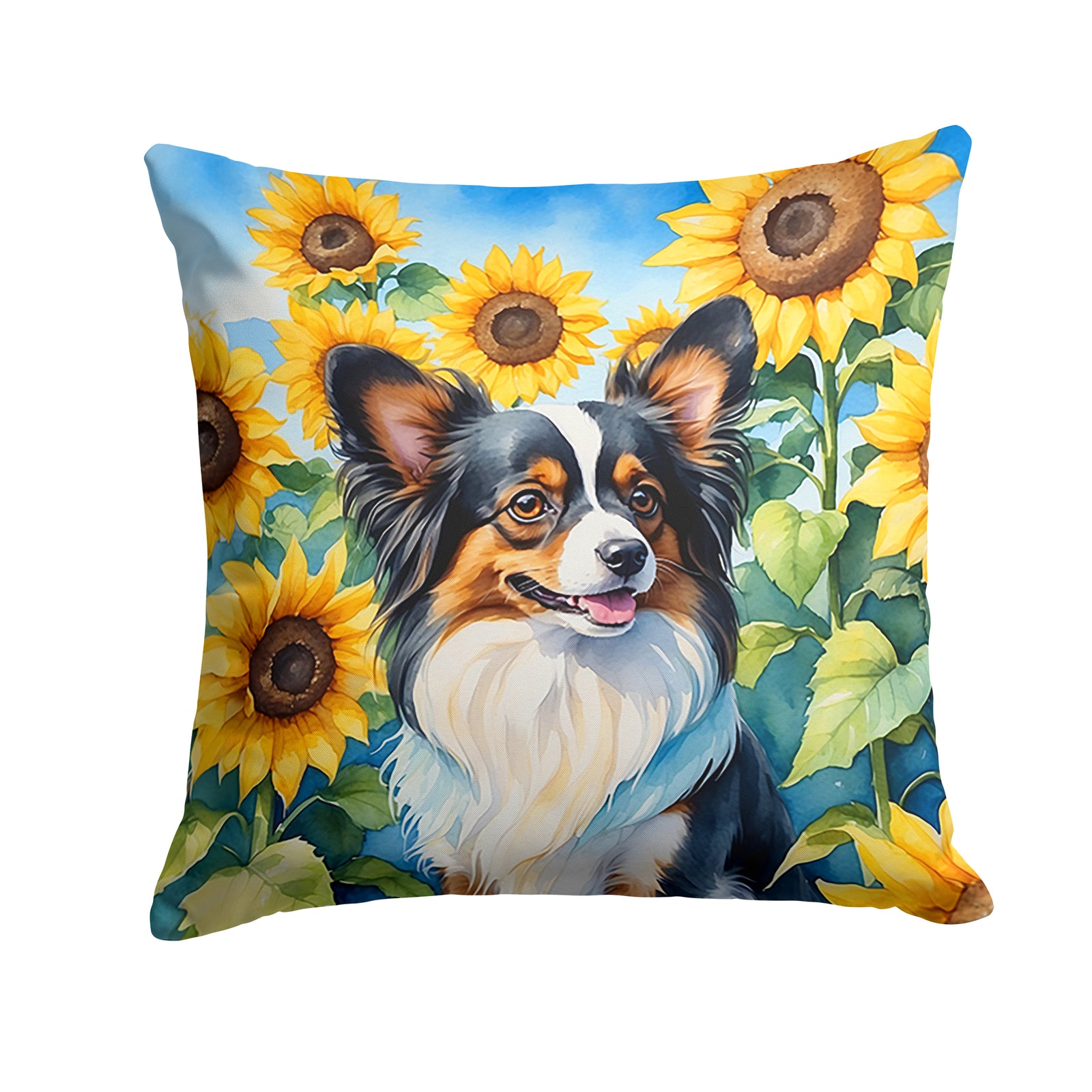 Buy this Papillon in Sunflowers Throw Pillow