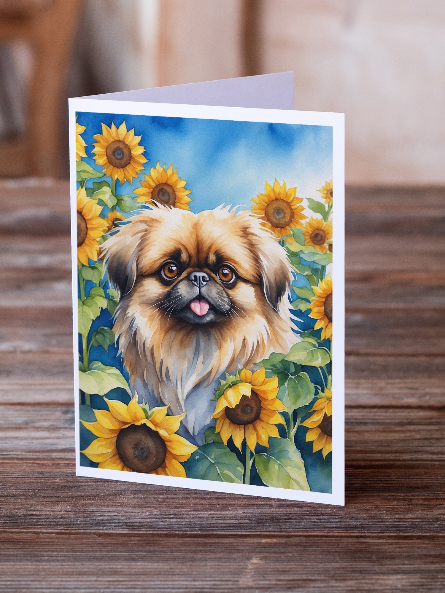 Buy this Pekingese in Sunflowers Greeting Cards Pack of 8