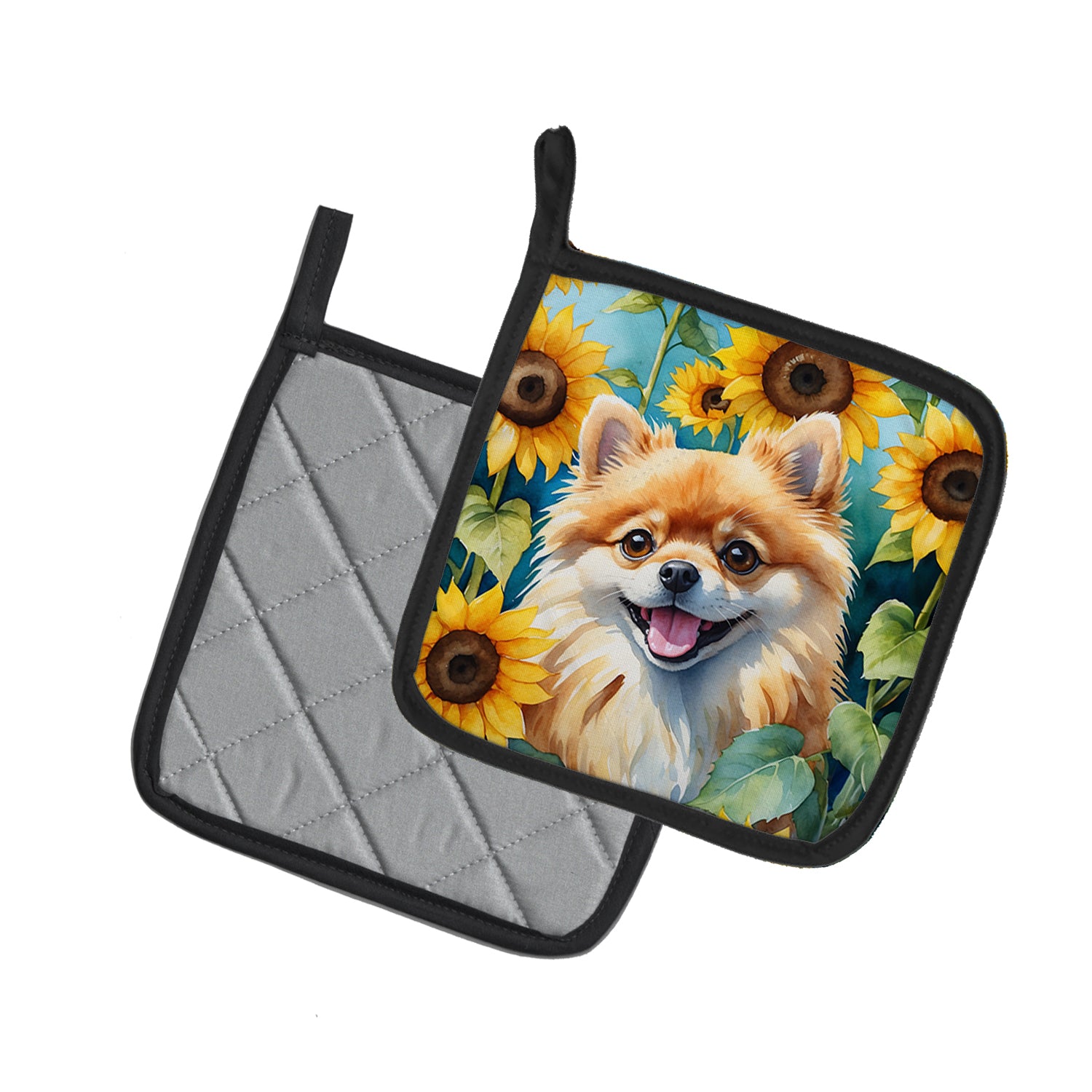 Buy this Pomeranian in Sunflowers Pair of Pot Holders