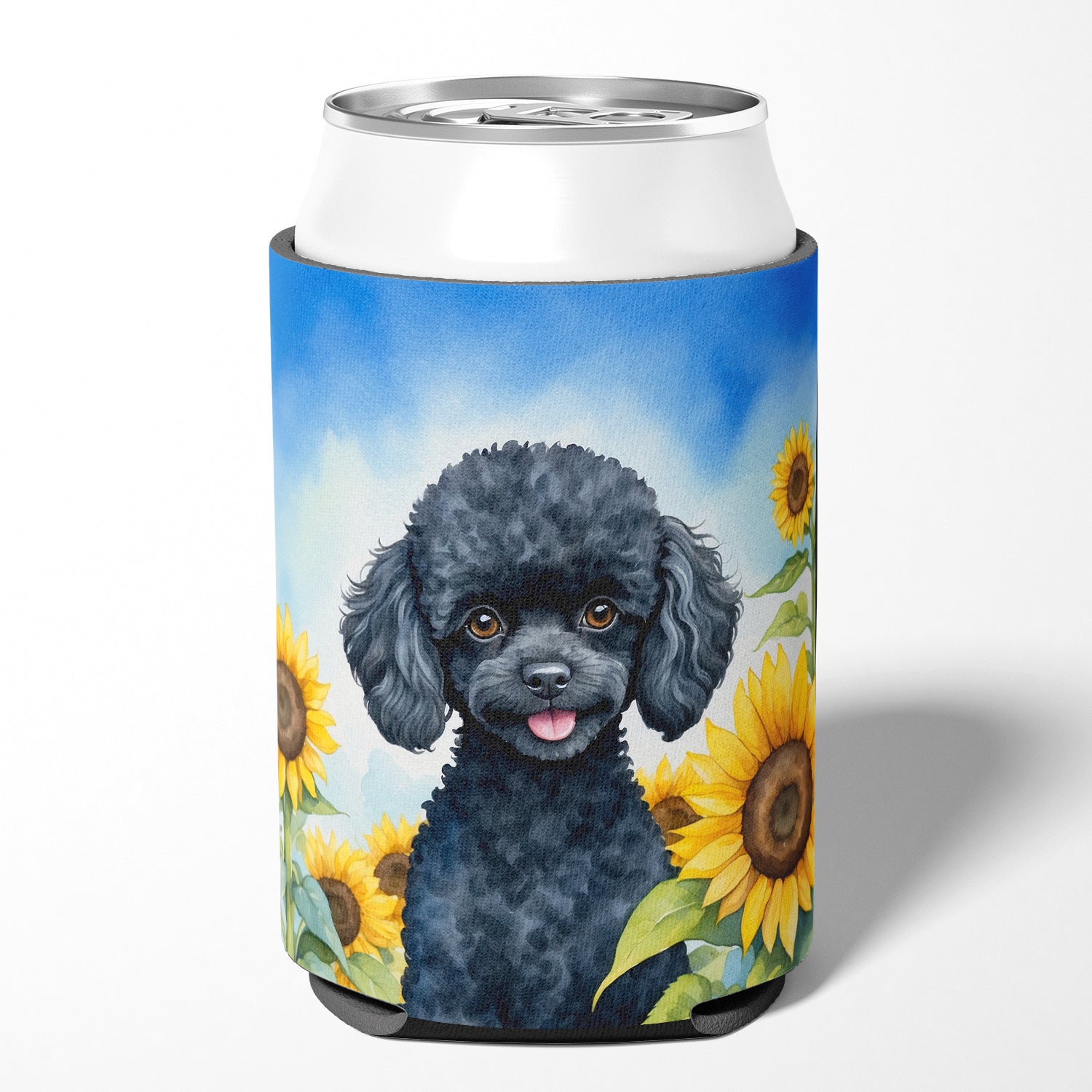 Buy this Black Poodle in Sunflowers Can or Bottle Hugger